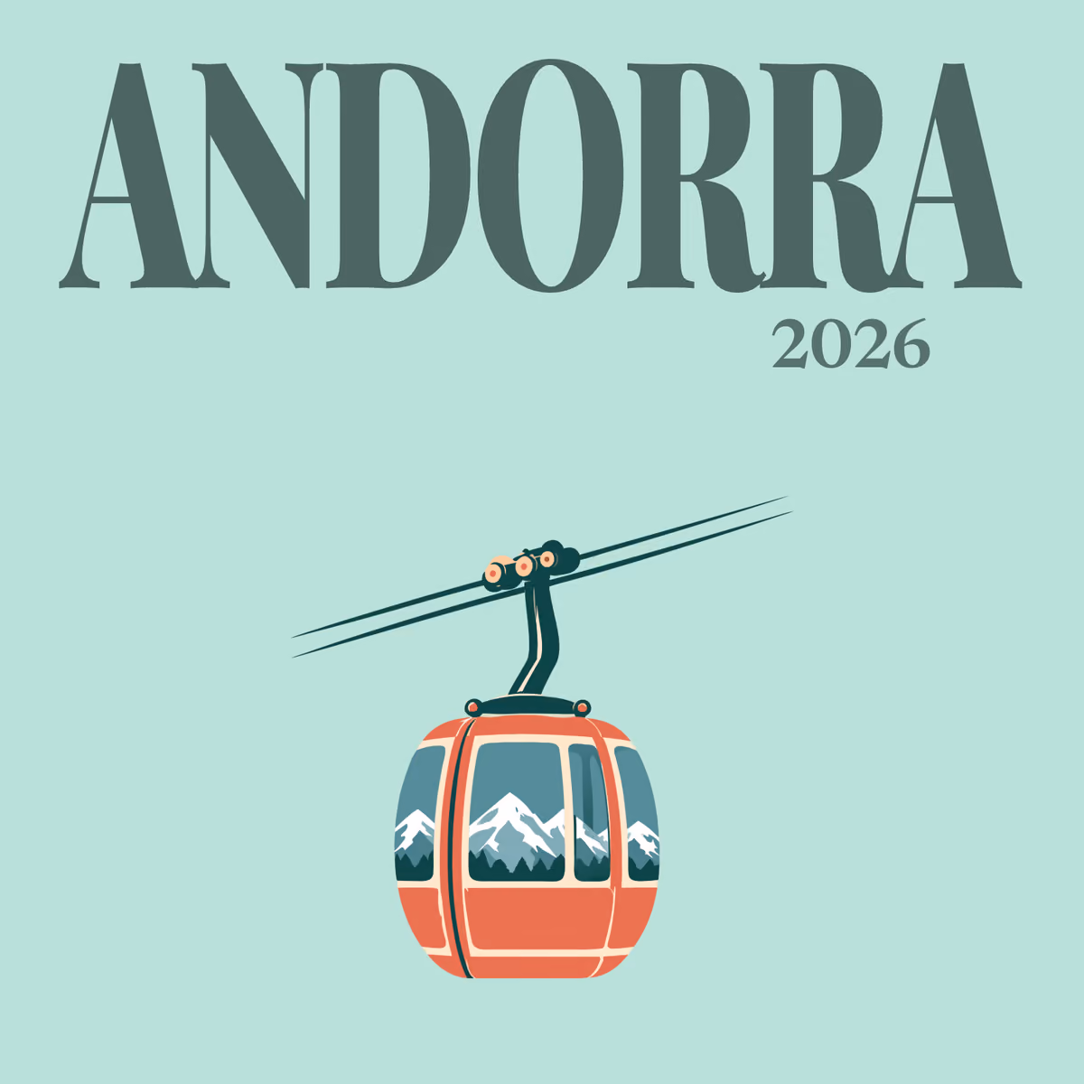 Andorra illustrated square photo book cover with the cable car artwork