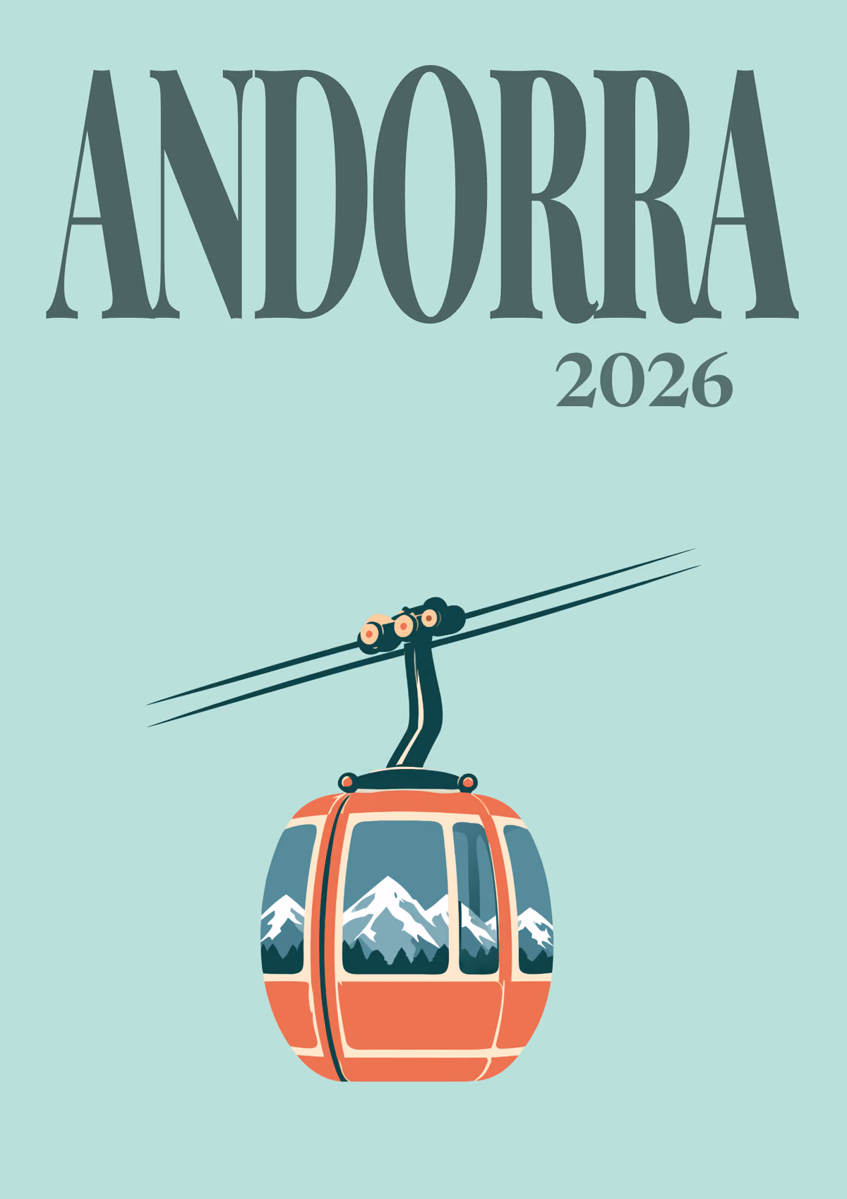 Andorra illustrated travel photo book cover with the cable car artwork