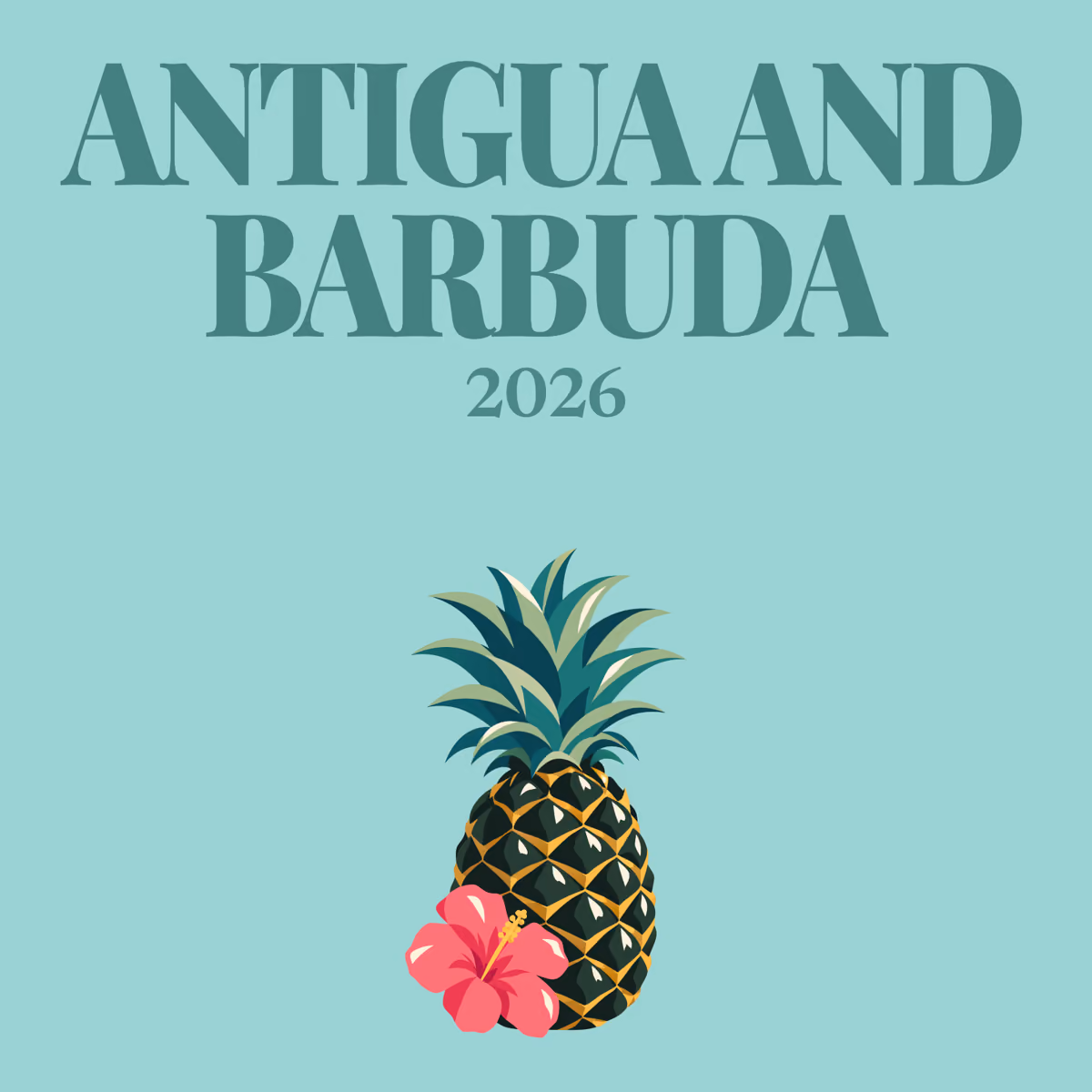 Antigua and Barbuda illustrated square photo book cover with the Antigua black pineapple artwork