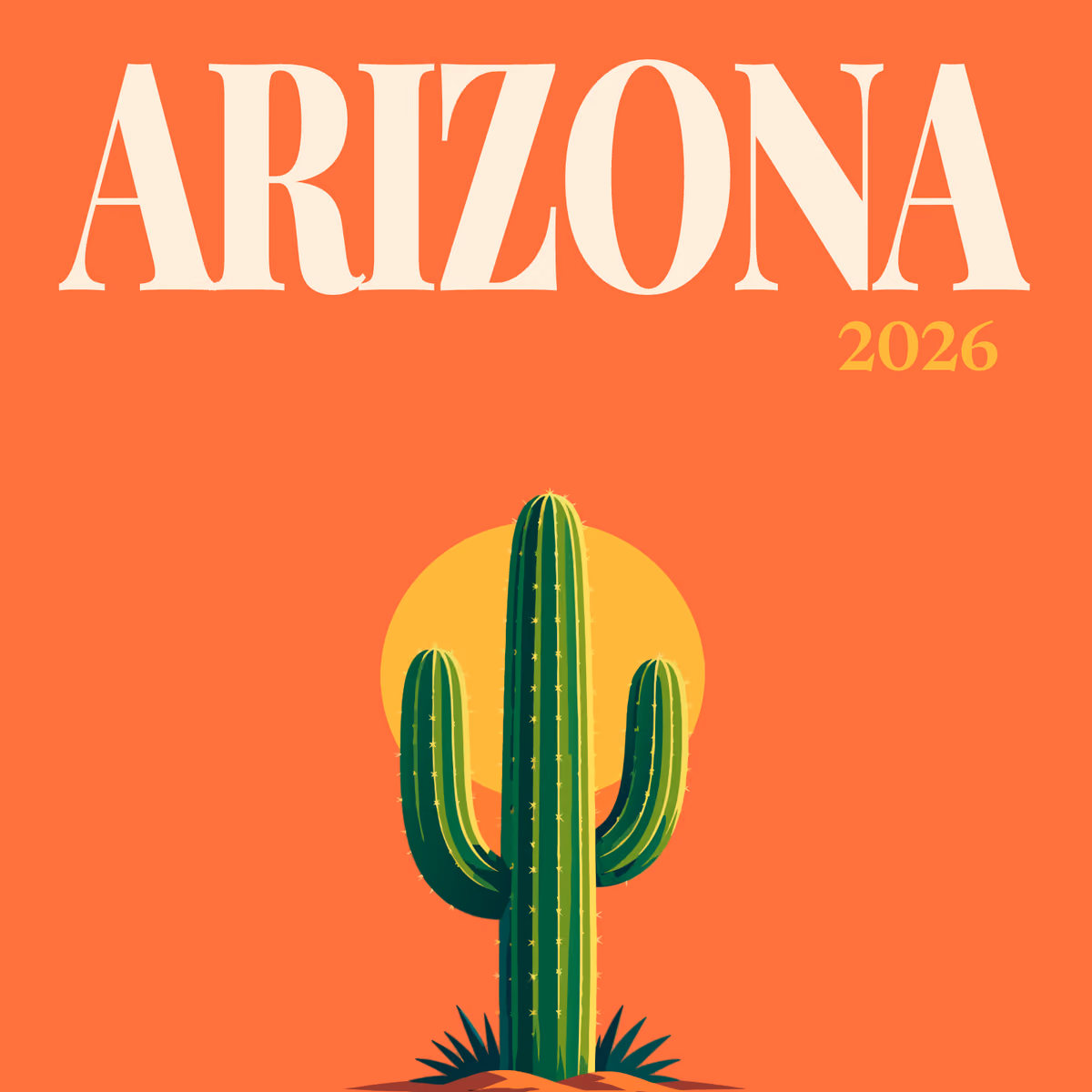 Arizona illustrated square photo book cover with the saguaro and sun artwork