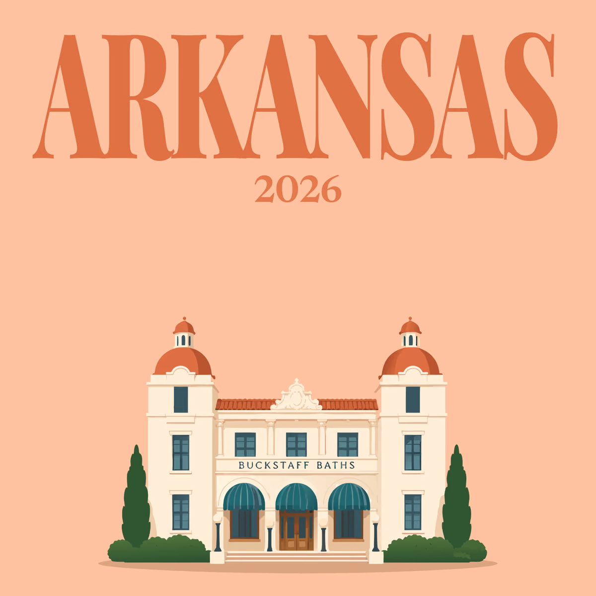 Arkansas illustrated square photo book cover with the Buckstaff Baths artwork