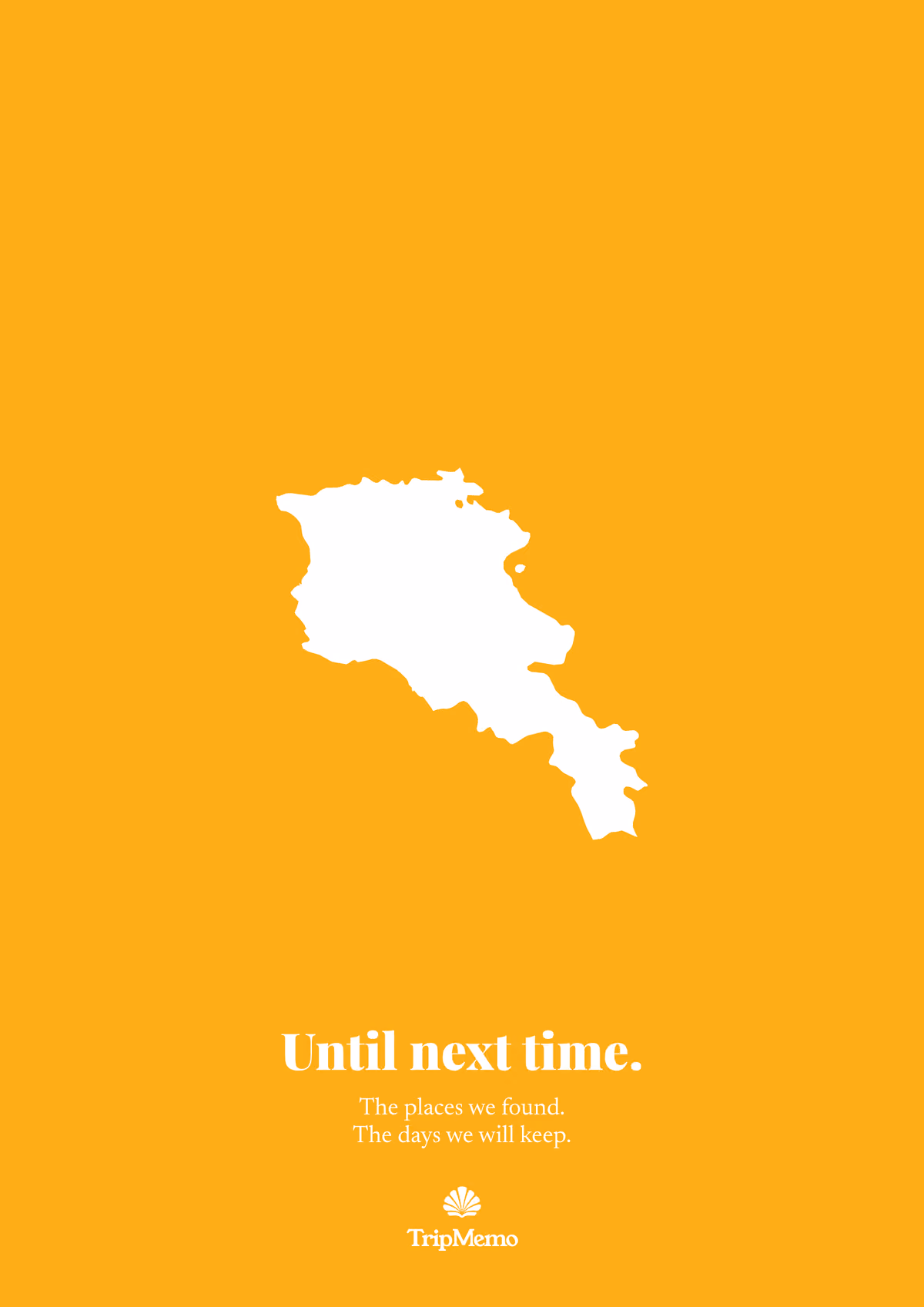 Back of the Armenia photo book: an outline of Armenia above the words "Until next time." and the TripMemo mark