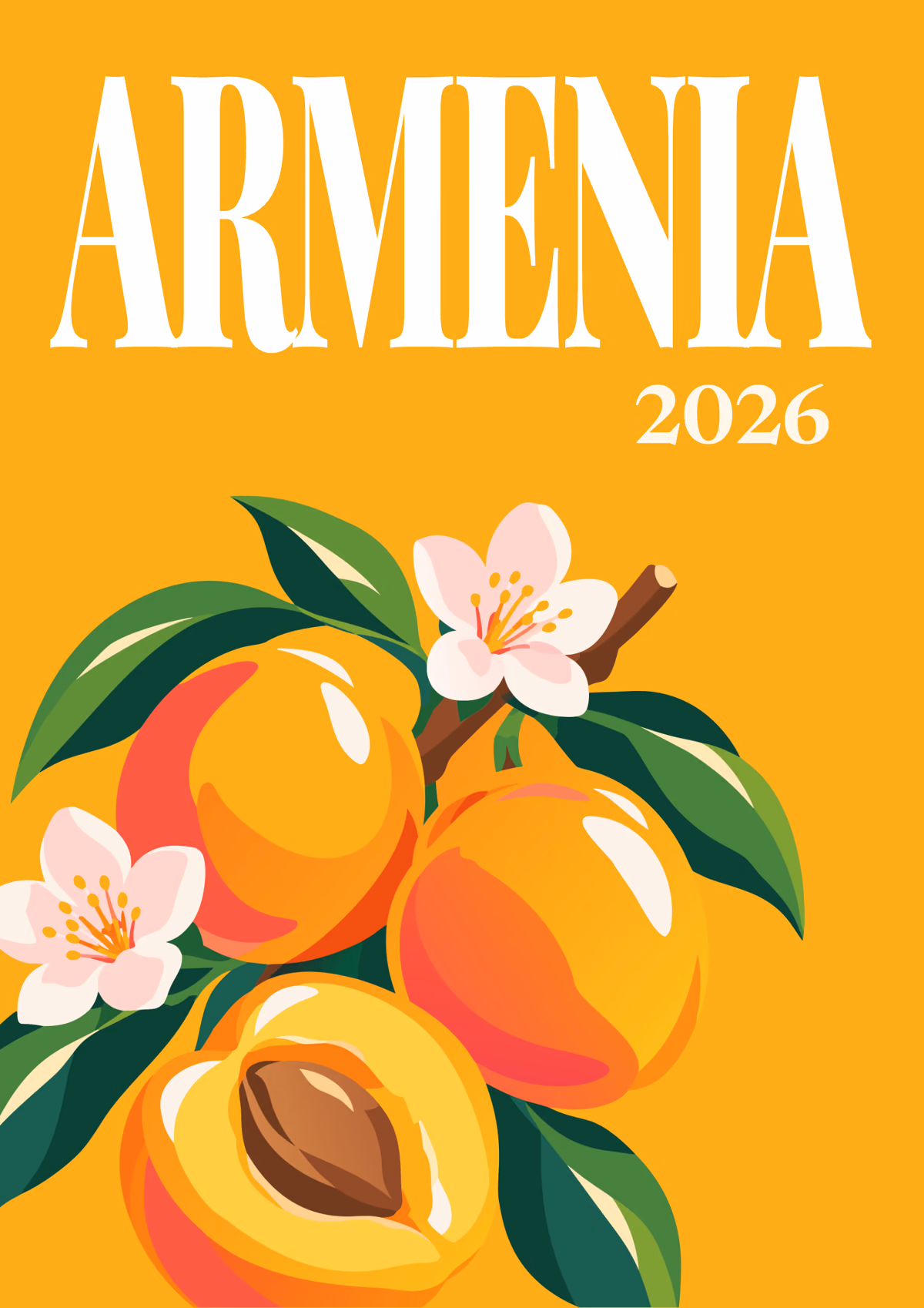 Armenia illustrated travel photo book cover with the Armenian apricots artwork