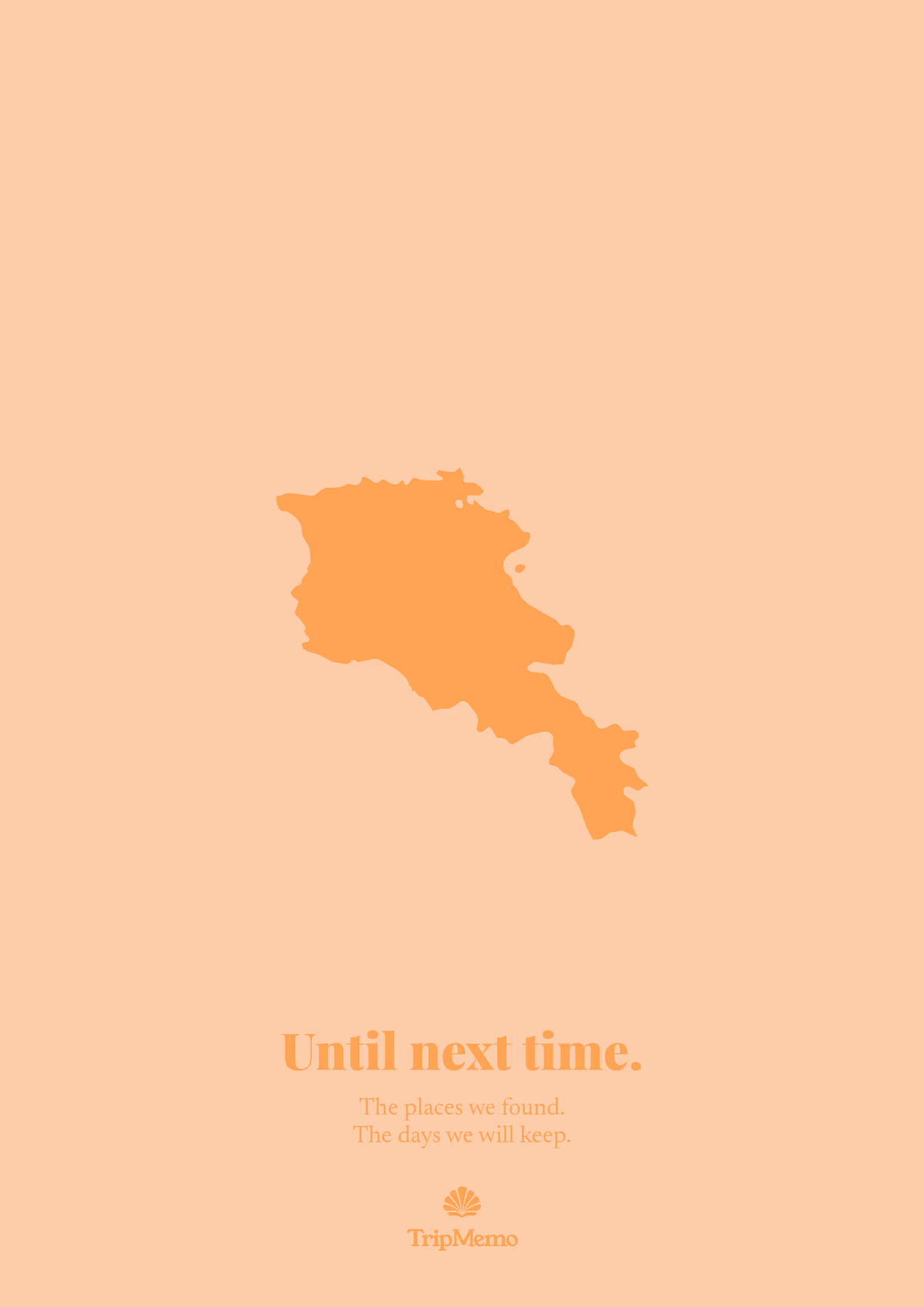 Back of the Armenia photo book: an outline of Armenia above the words "Until next time." and the TripMemo mark