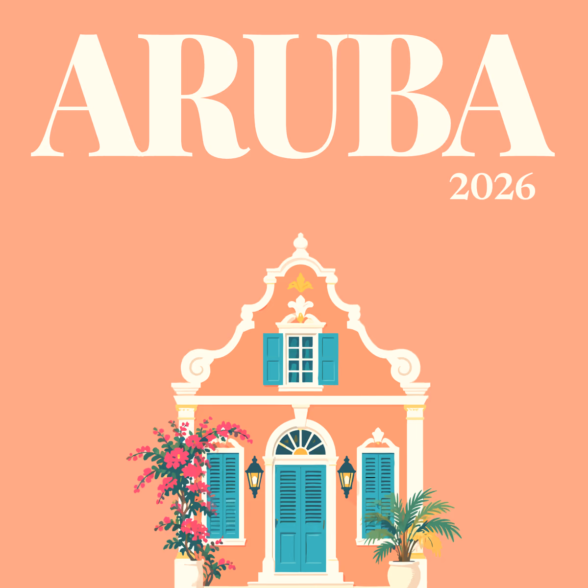 Aruba illustrated square photo book cover with the Curaçao-style house artwork