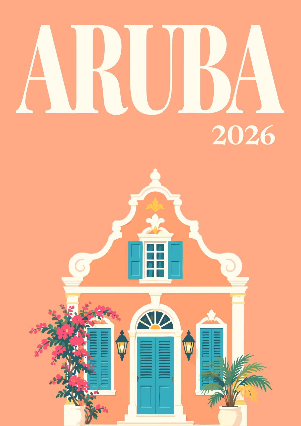 Aruba illustrated travel photo book cover with the Curaçao-style house artwork