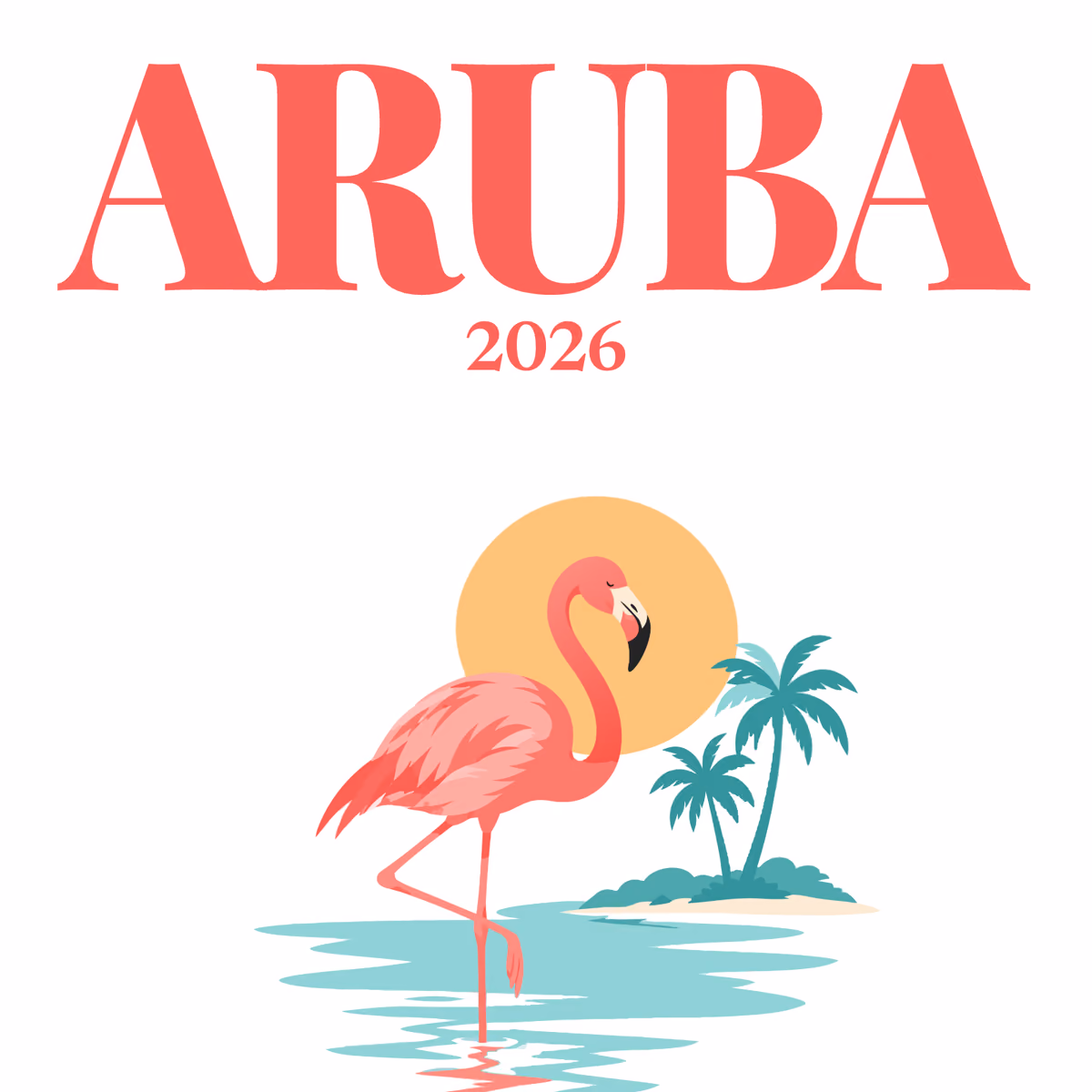 Aruba illustrated square photo book cover with the flamingo and sun artwork in white