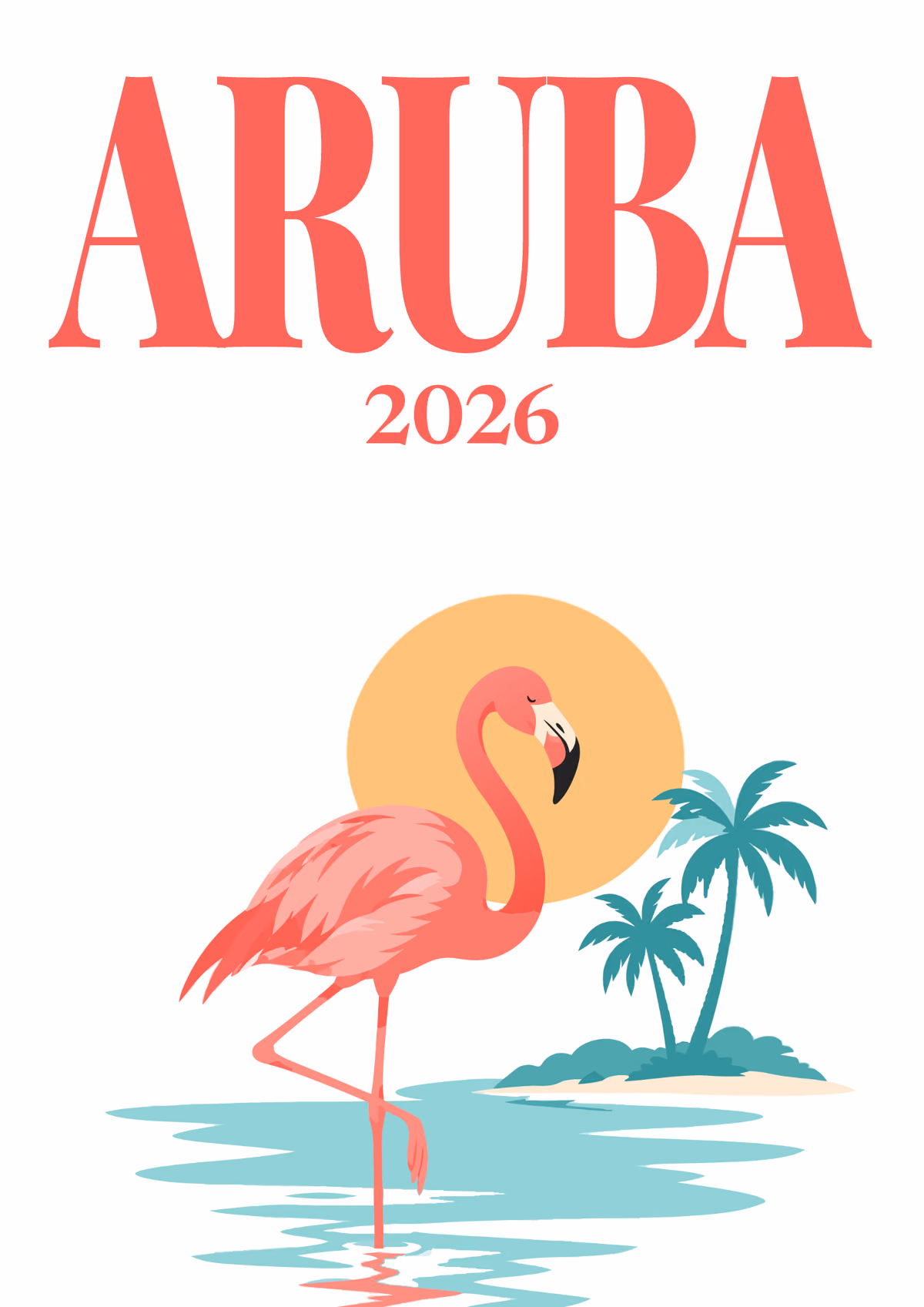 Aruba illustrated travel photo book cover with the flamingo and sun artwork in white