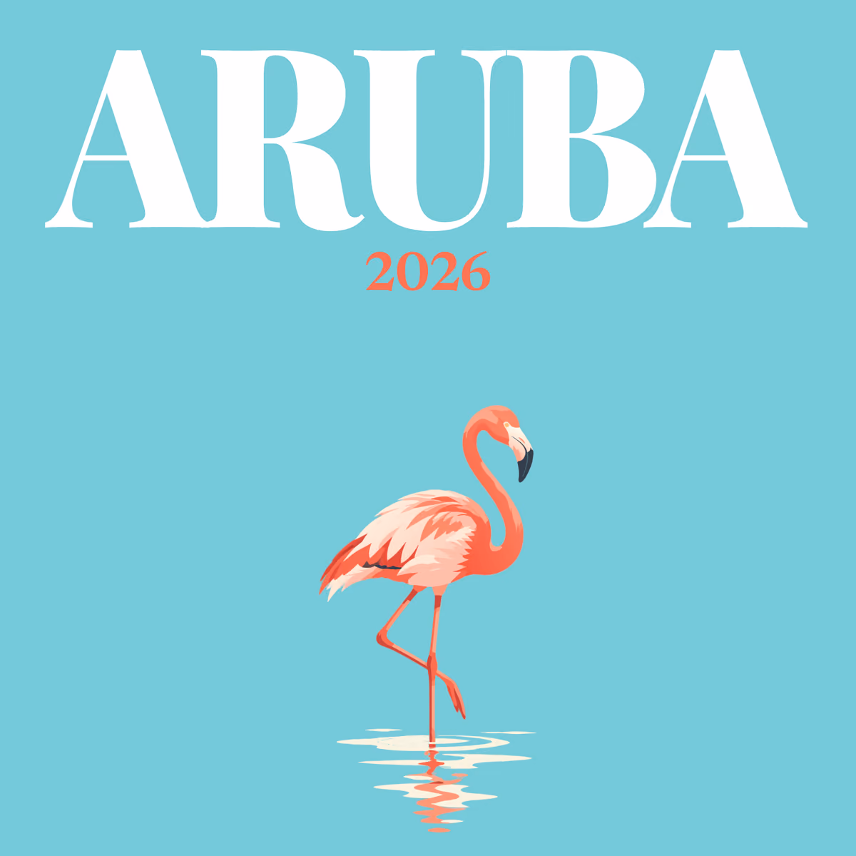 Aruba illustrated square photo book cover with the flamingo artwork in teal