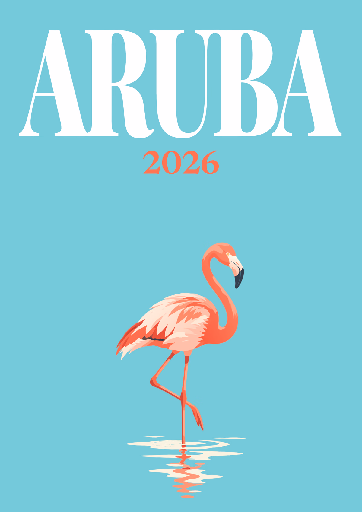 Aruba illustrated travel photo book cover with the flamingo artwork in teal