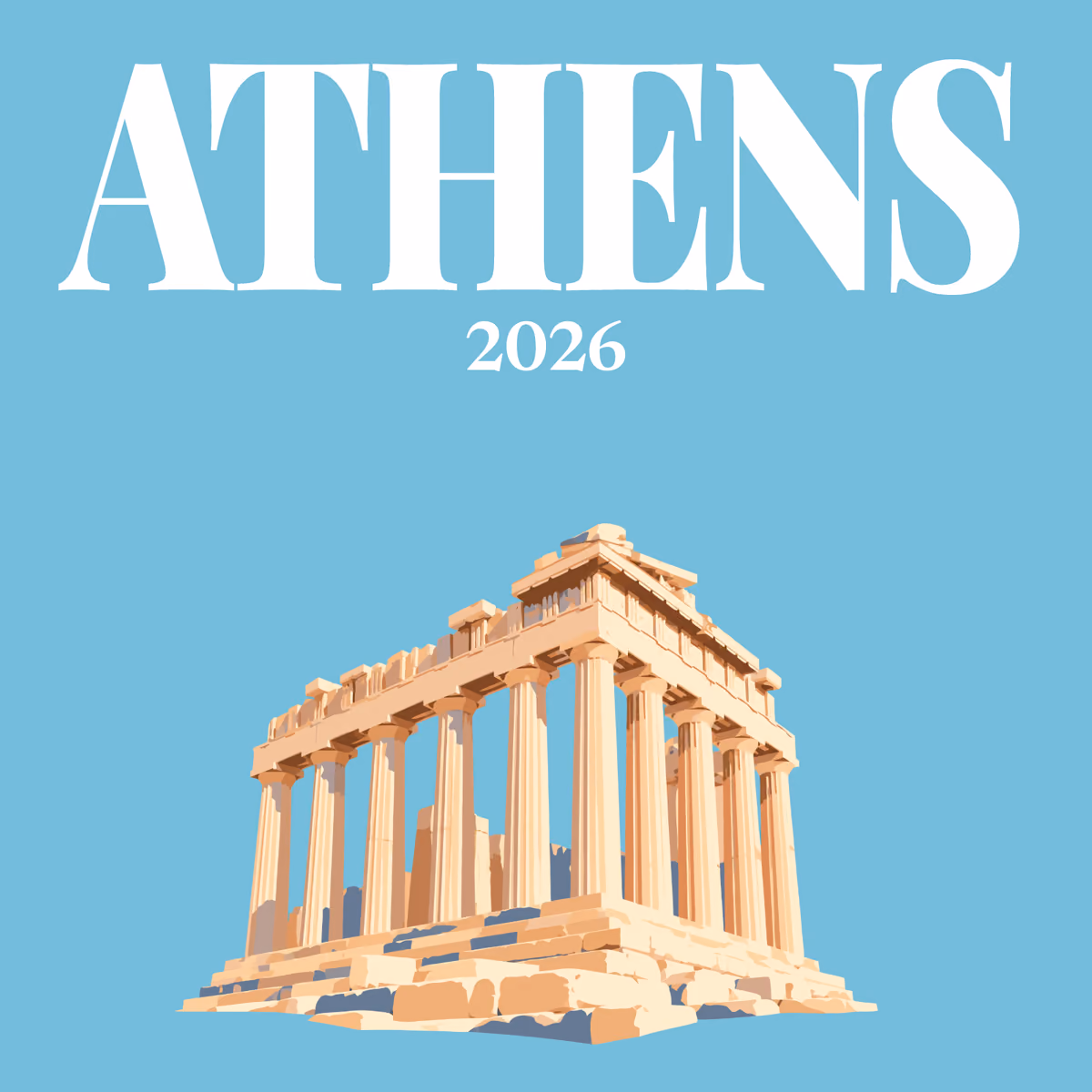 Athens illustrated square photo book cover with the Parthenon artwork
