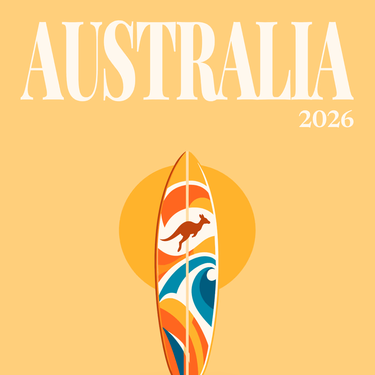 Australia illustrated square photo book cover with the surfboard artwork