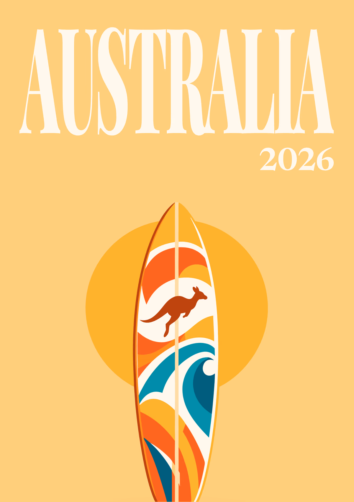 Australia illustrated travel photo book cover with the surfboard artwork