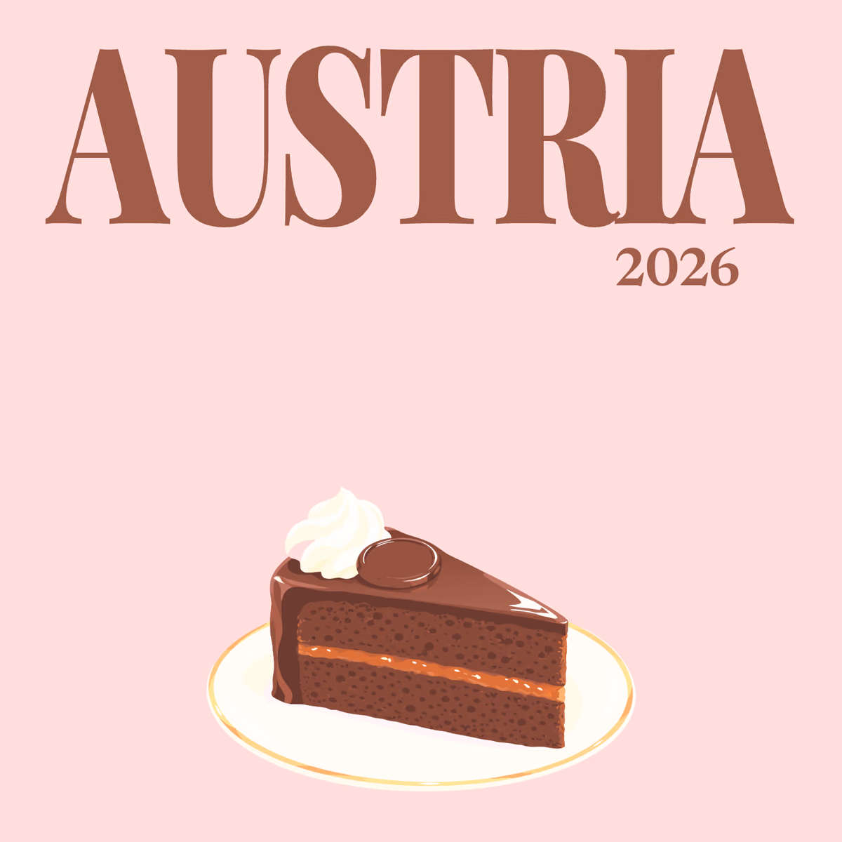 Austria illustrated square photo book cover with the Sachertorte artwork