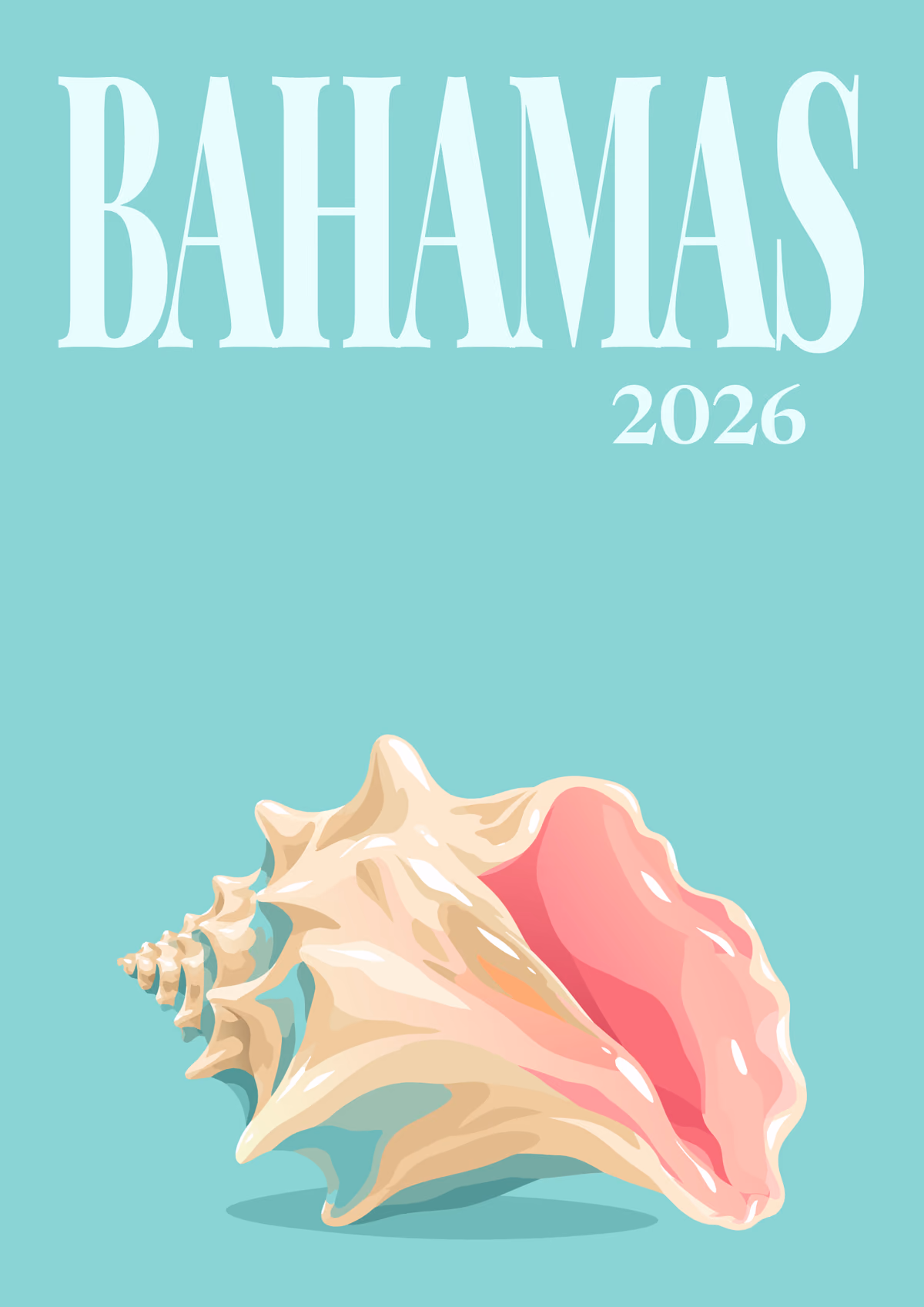 Bahamas illustrated travel photo book cover with the queen conch artwork