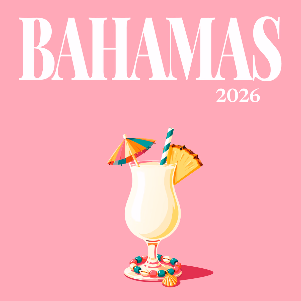 Bahamas illustrated square photo book cover with the piña colada artwork