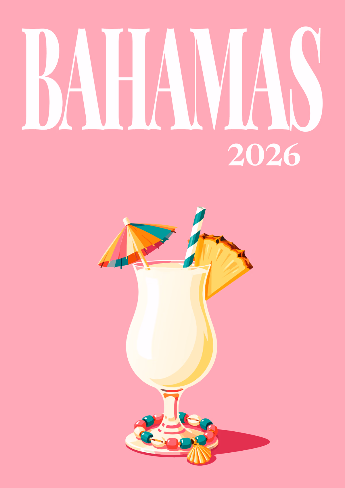 Bahamas illustrated travel photo book cover with the piña colada artwork