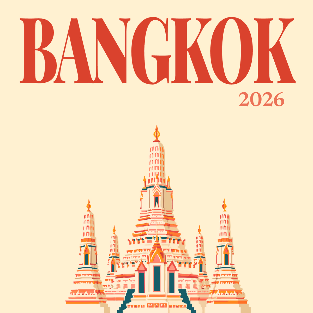 Bangkok illustrated square photo book cover with the Wat Arun artwork