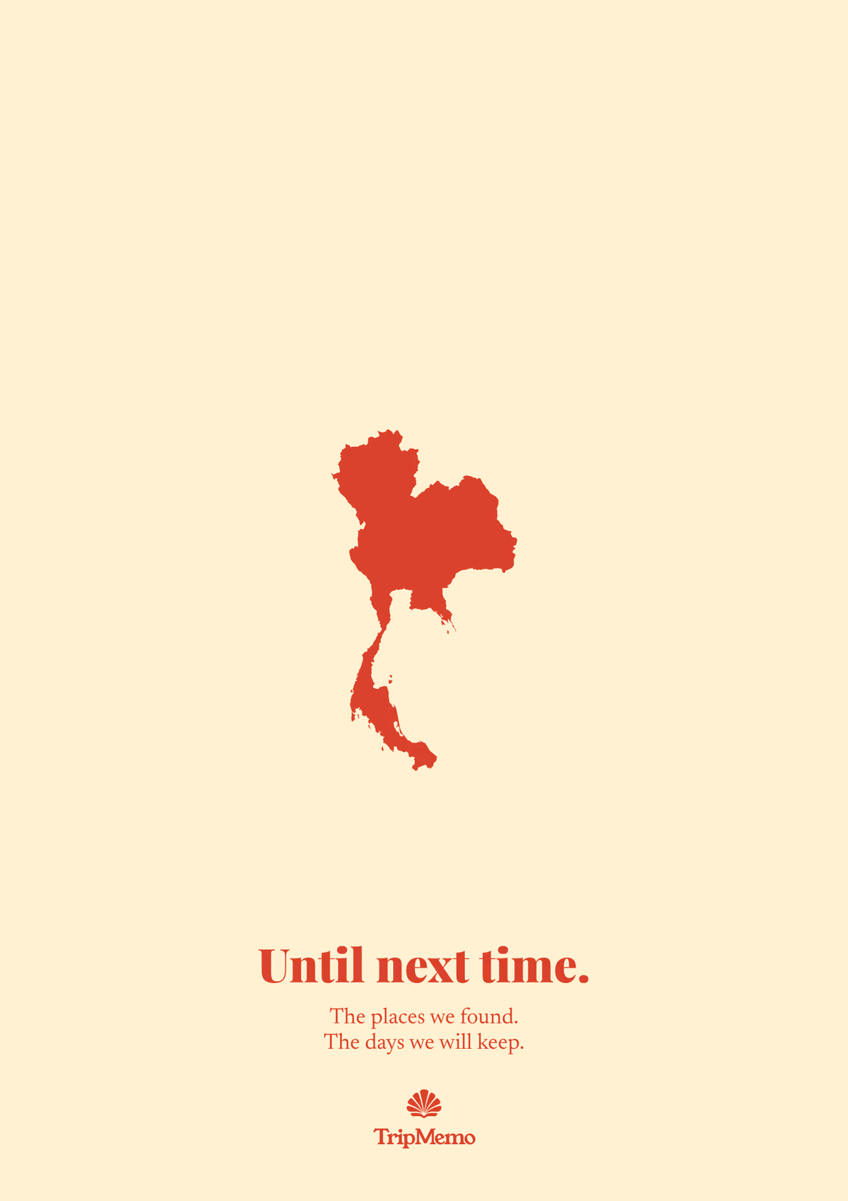 Back of the Bangkok photo book: an outline of Thailand above the words "Until next time." and the TripMemo mark