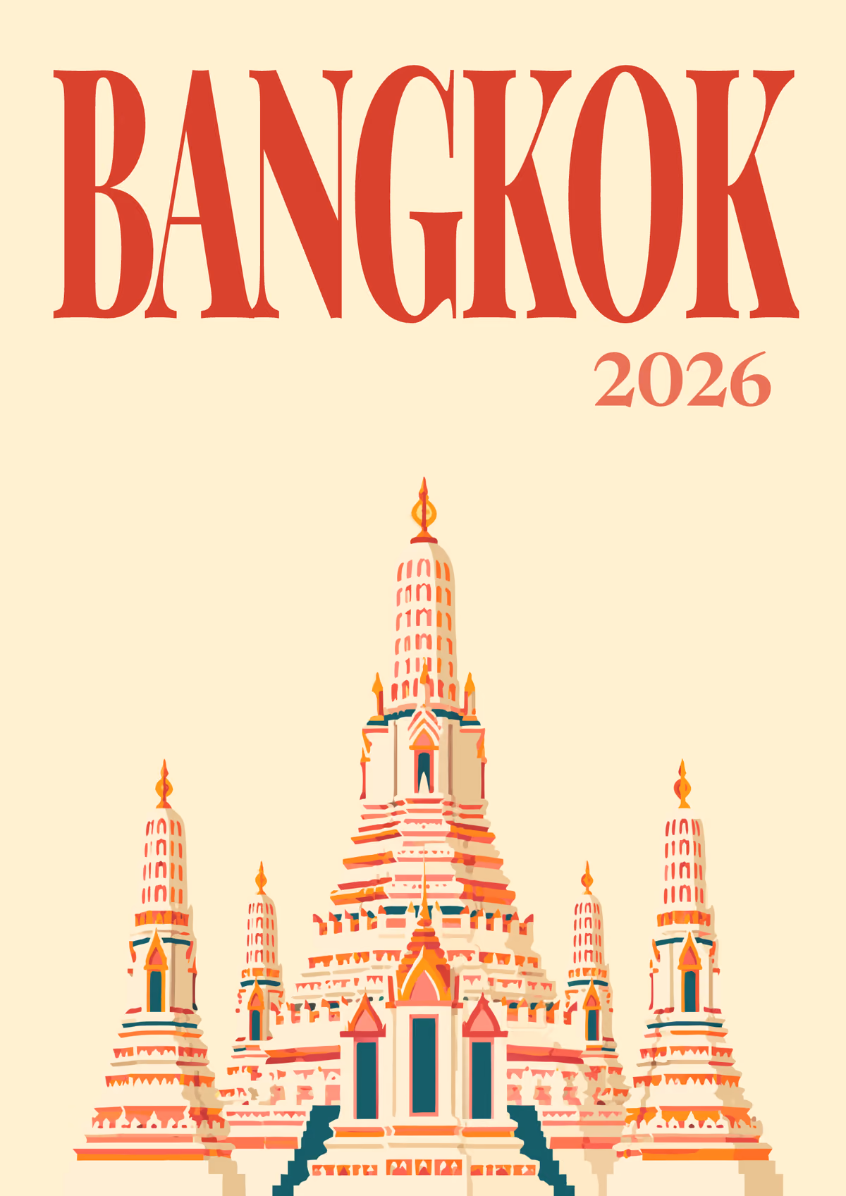 Bangkok illustrated travel photo book cover with the Wat Arun artwork