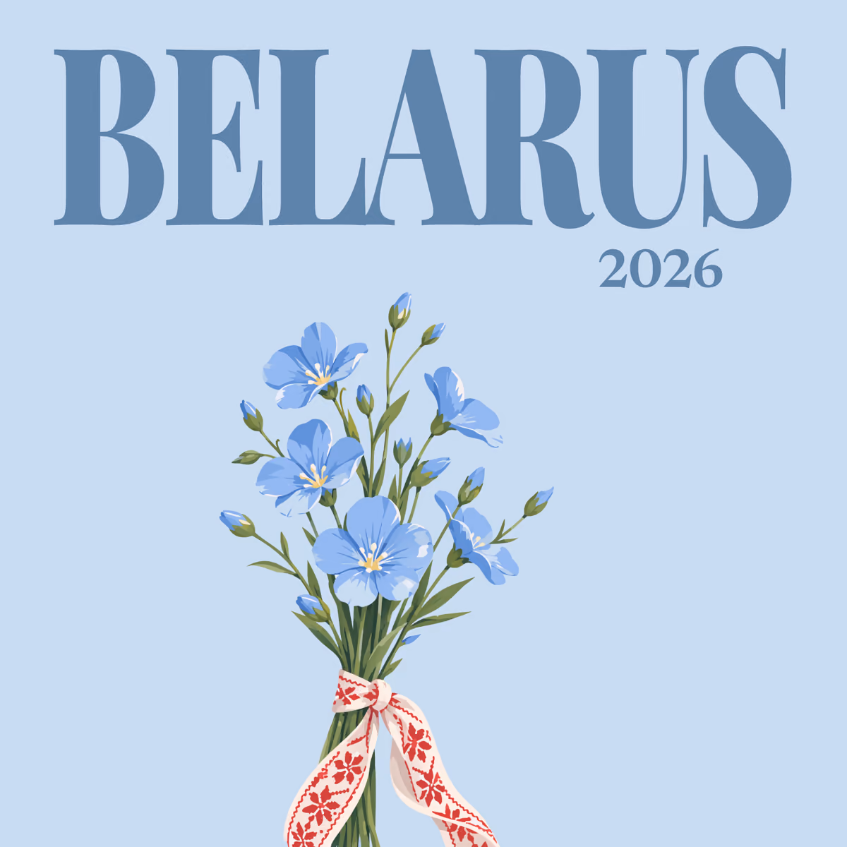Belarus illustrated square photo book cover with the flax flowers artwork