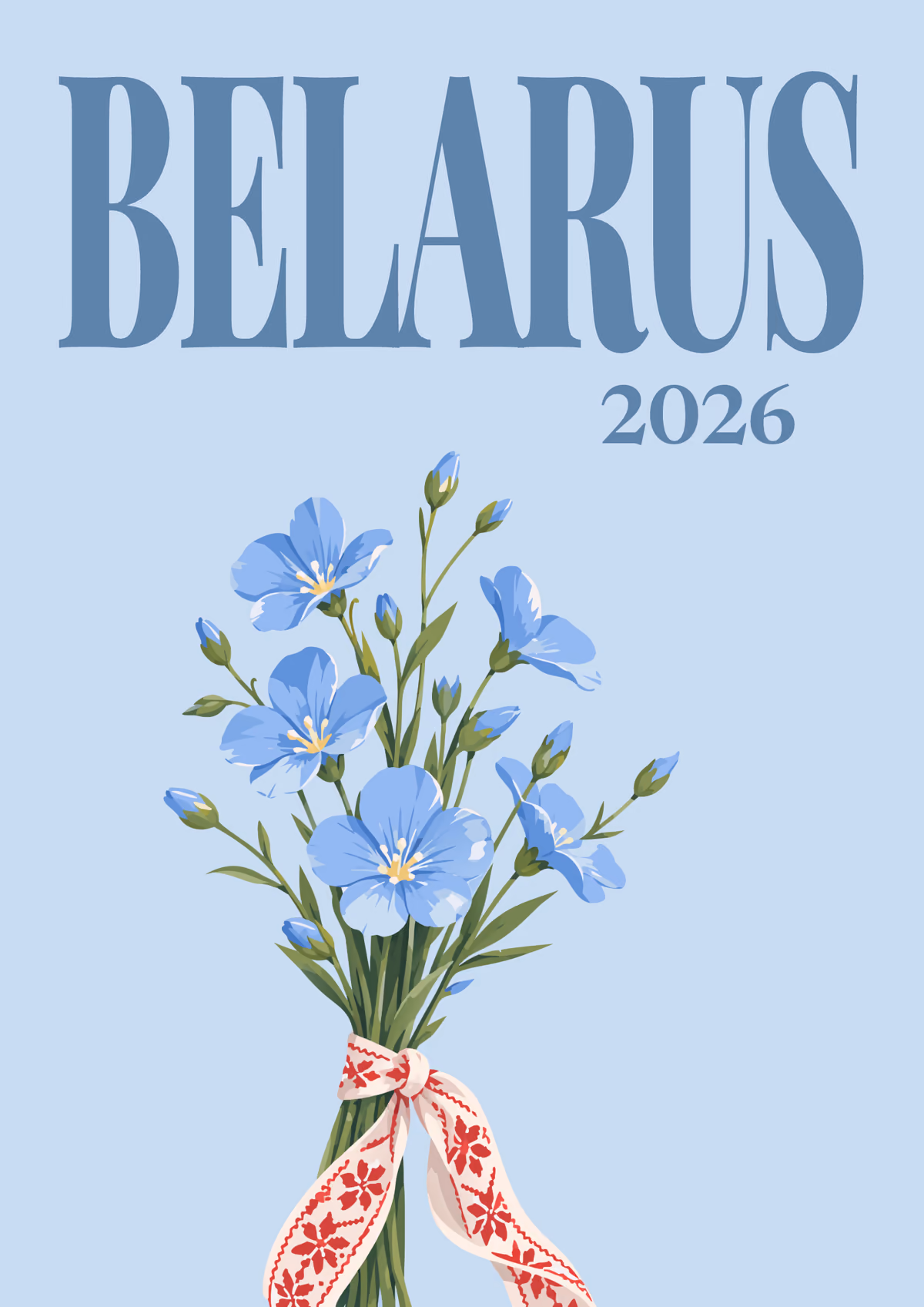 Belarus illustrated travel photo book cover with the flax flowers artwork