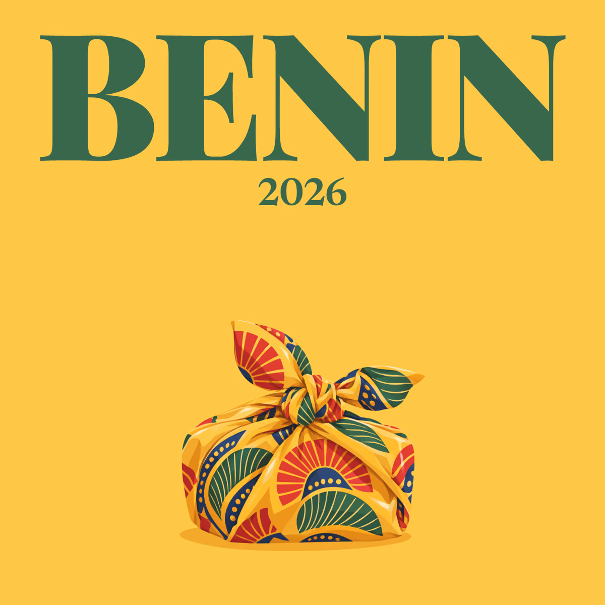 Benin illustrated square photo book cover with the wax-print bundle artwork