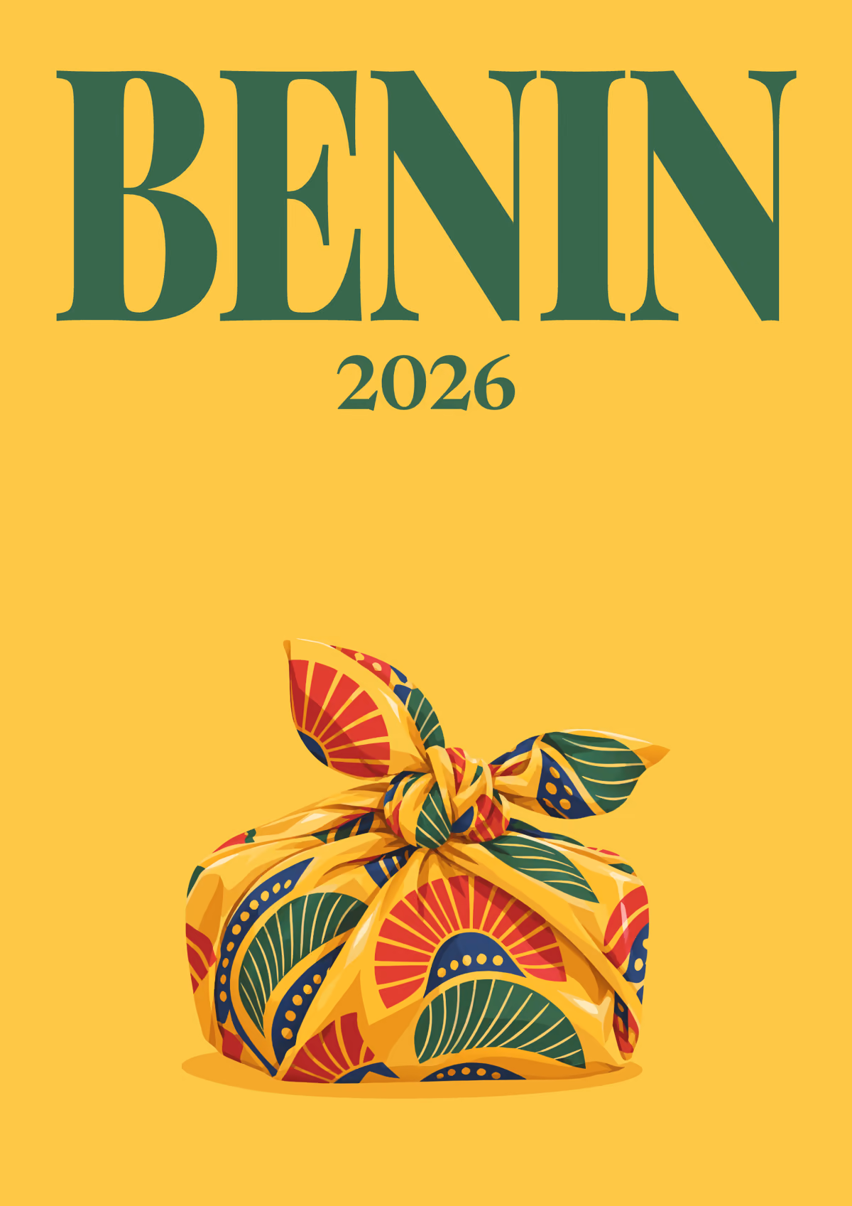Benin illustrated travel photo book cover with the wax-print bundle artwork