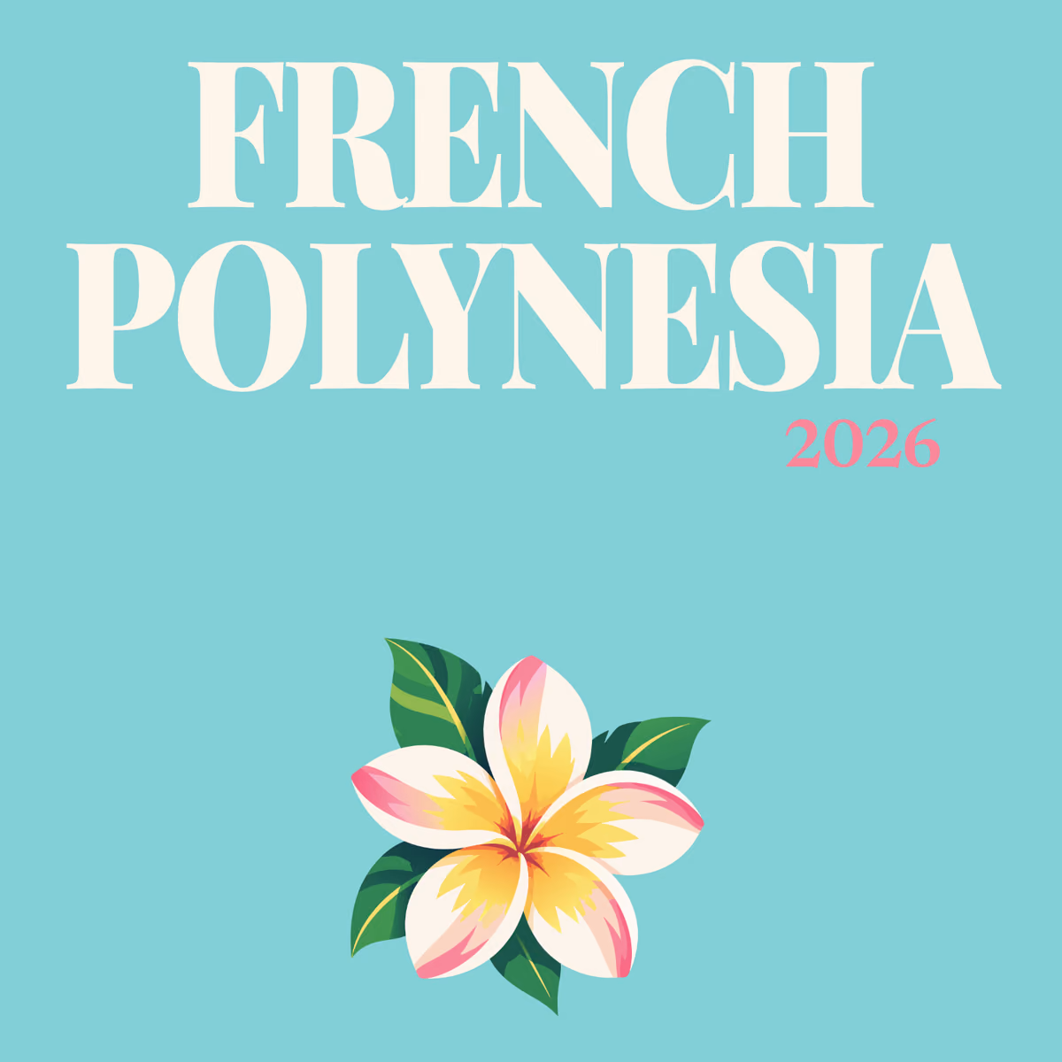 French Polynesia illustrated square photo book cover with the frangipani artwork