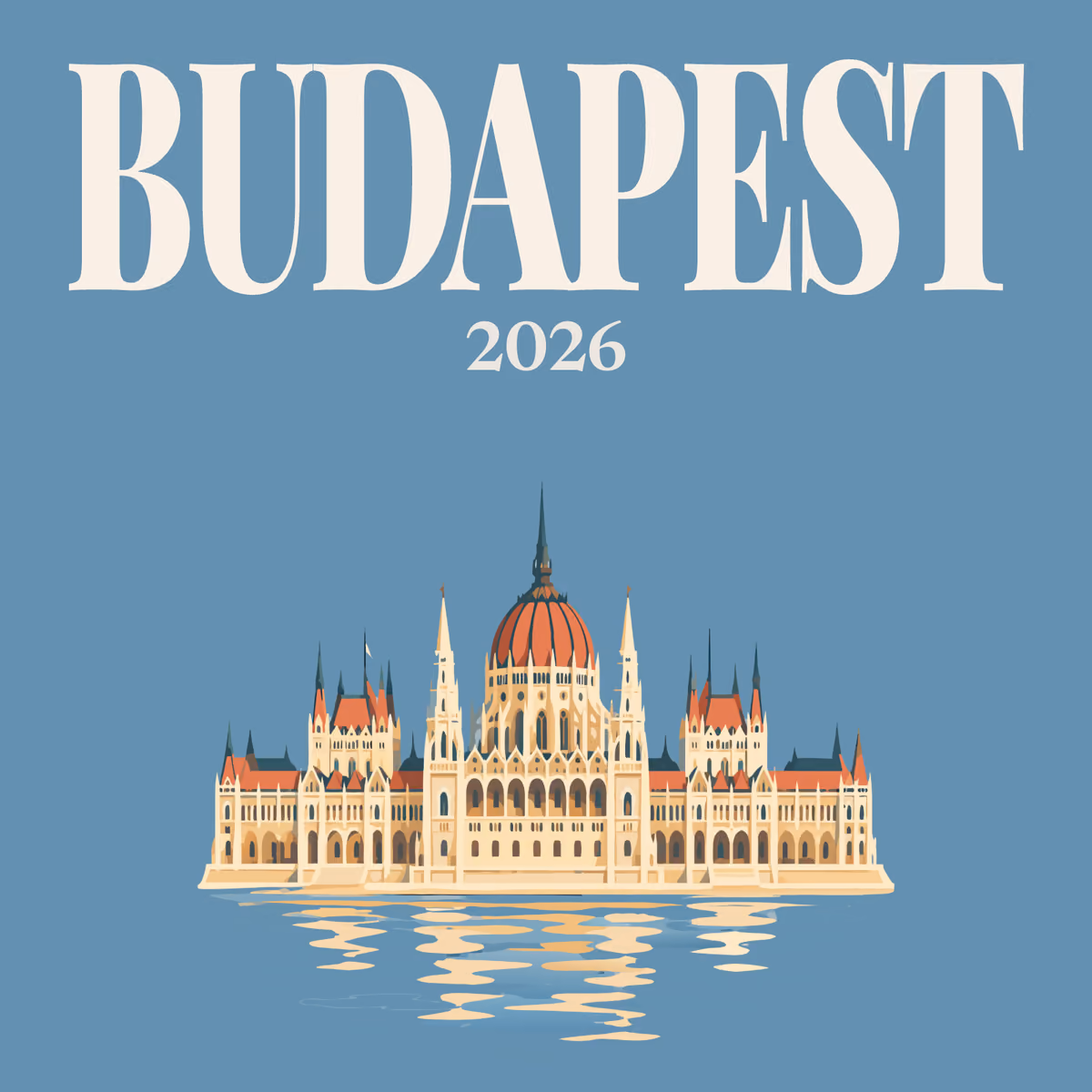 Budapest illustrated square photo book cover with the parliament artwork in blue