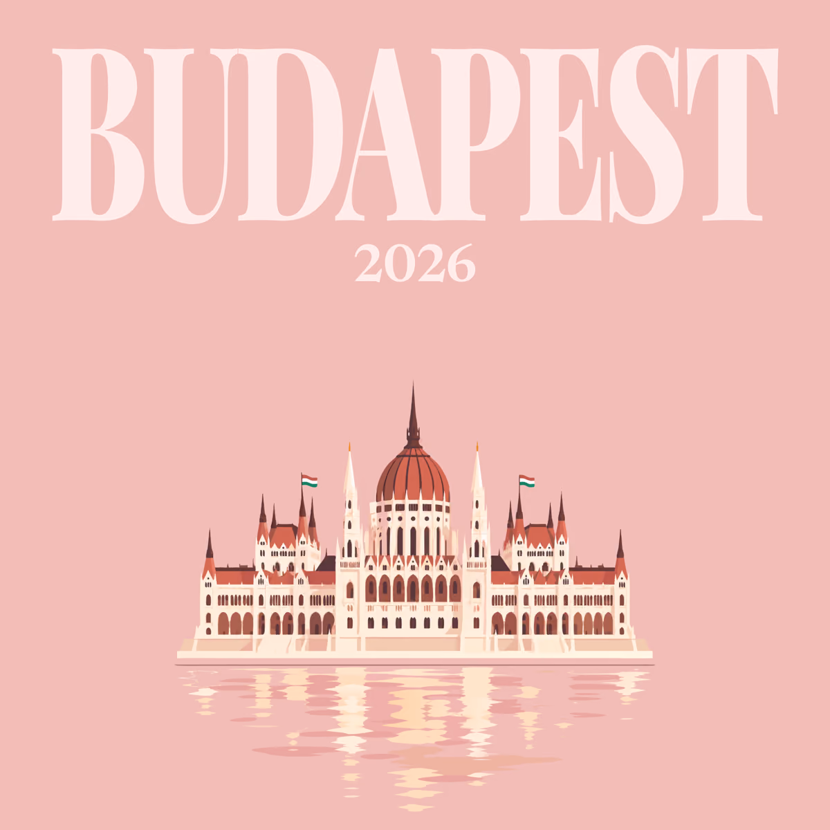 Budapest illustrated square photo book cover with the parliament artwork in pink