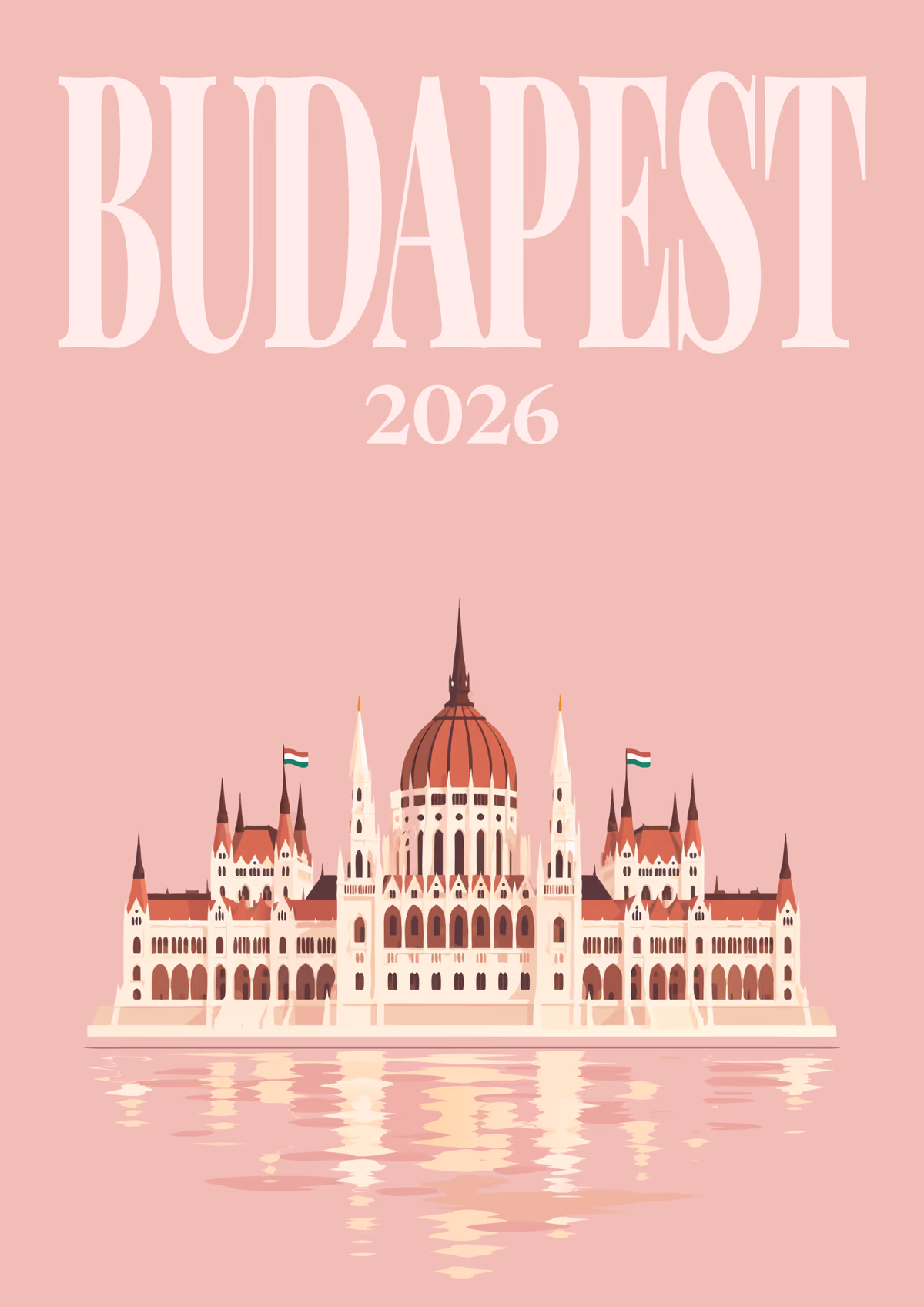 Budapest illustrated travel photo book cover with the parliament artwork in pink