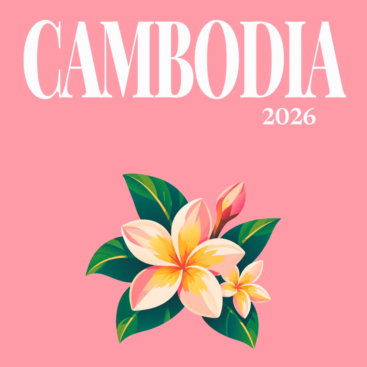 Cambodia illustrated square photo book cover with the frangipani artwork