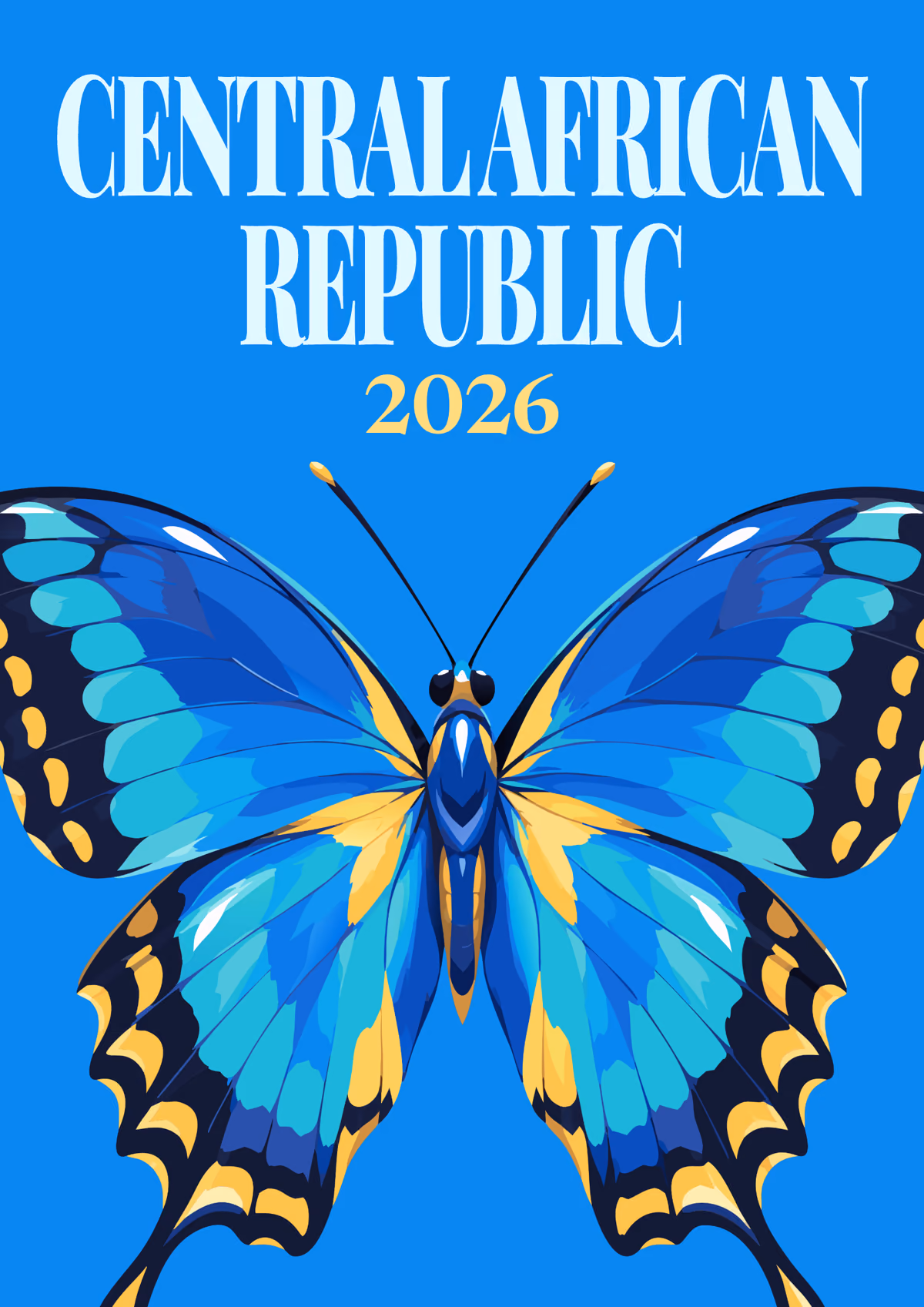 Central African Republic illustrated travel photo book cover with the butterfly artwork