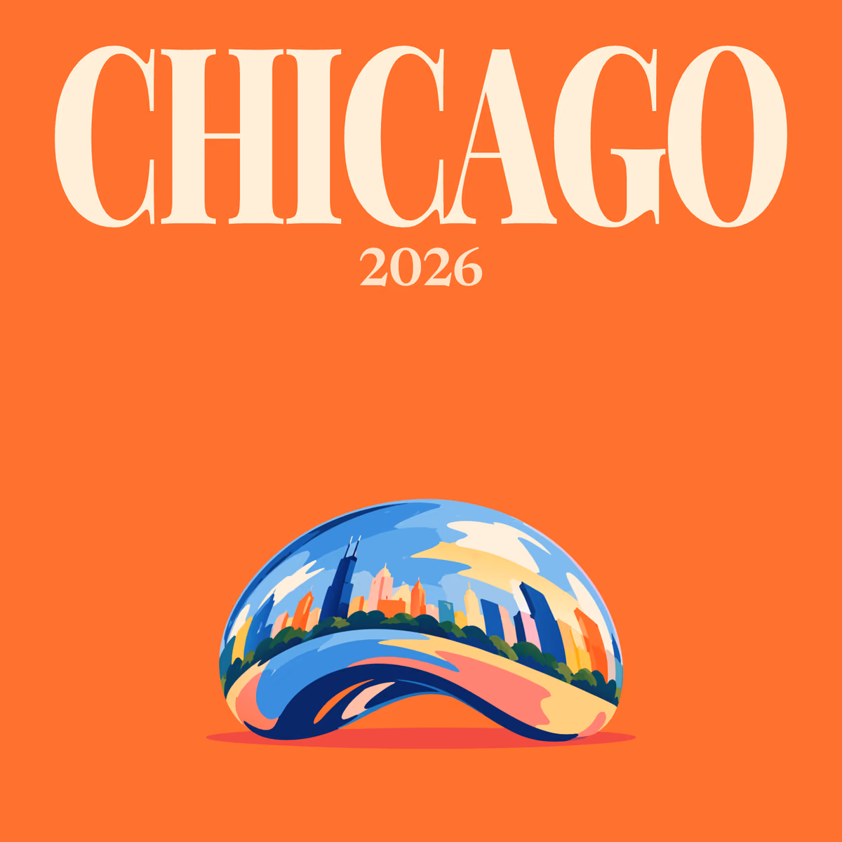 Chicago illustrated square photo book cover with the Cloud Gate (the Bean) artwork