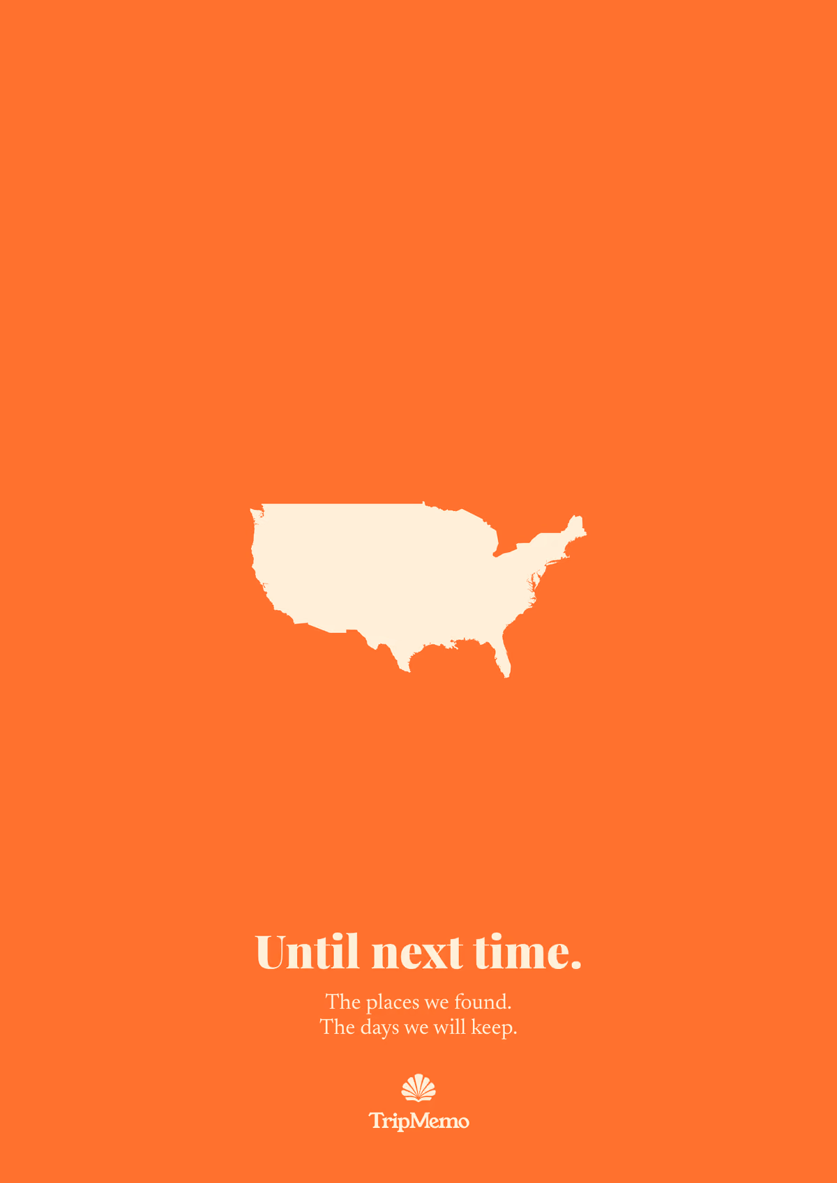 Back of the Chicago photo book: an outline of the United States above the words "Until next time." and the TripMemo mark