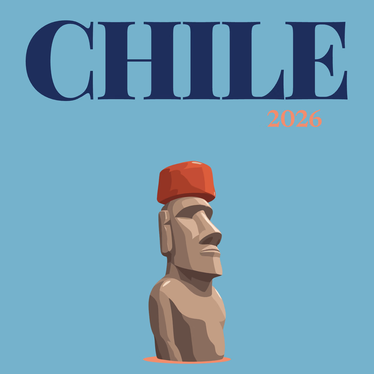 Chile illustrated square photo book cover with the moai artwork
