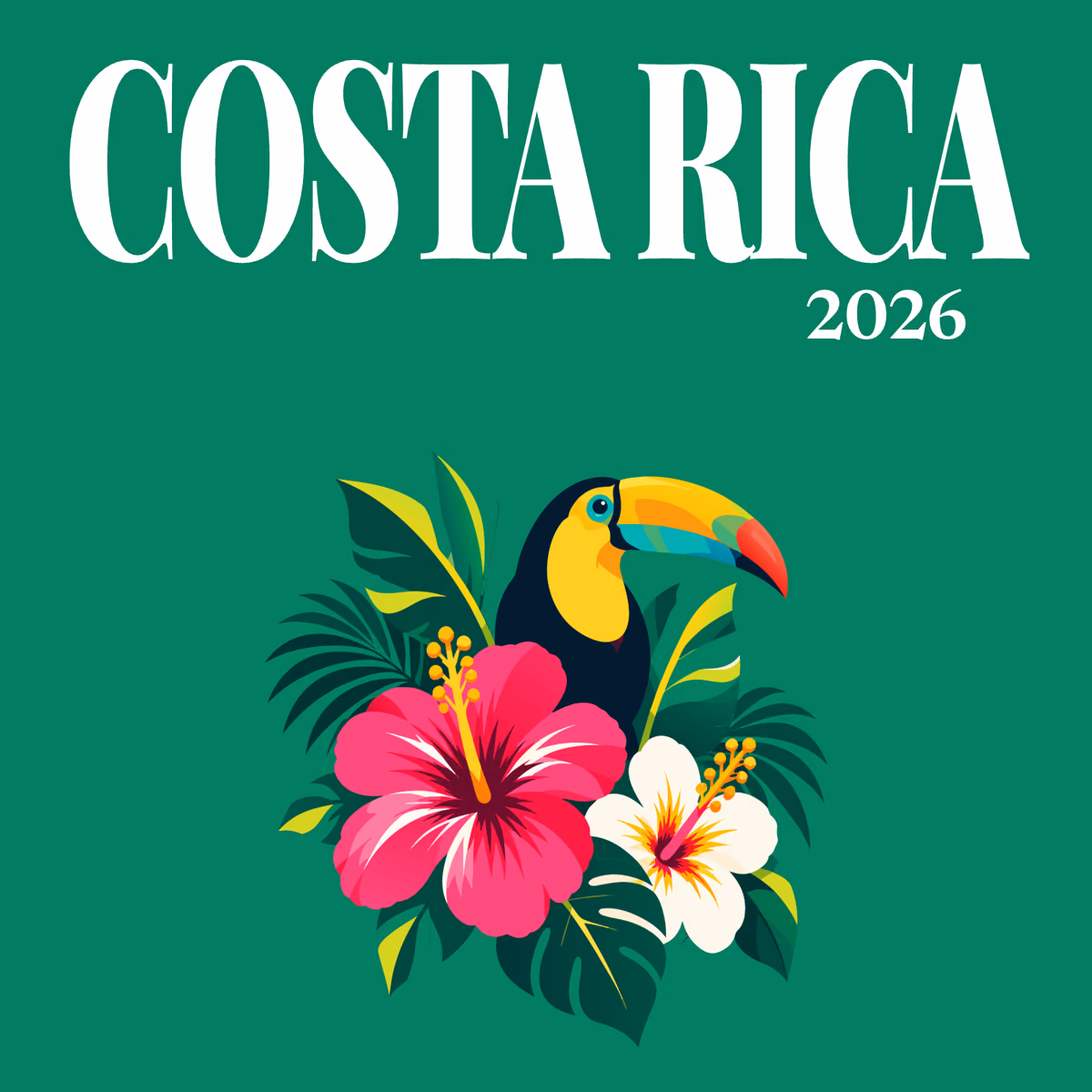 Costa Rica illustrated square photo book cover with the toucan and hibiscus artwork