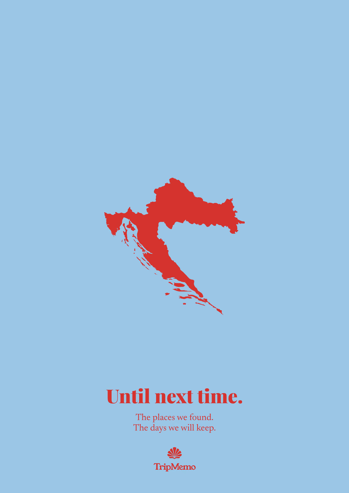 Back of the Croatia photo book: an outline of Croatia above the words "Until next time." and the TripMemo mark