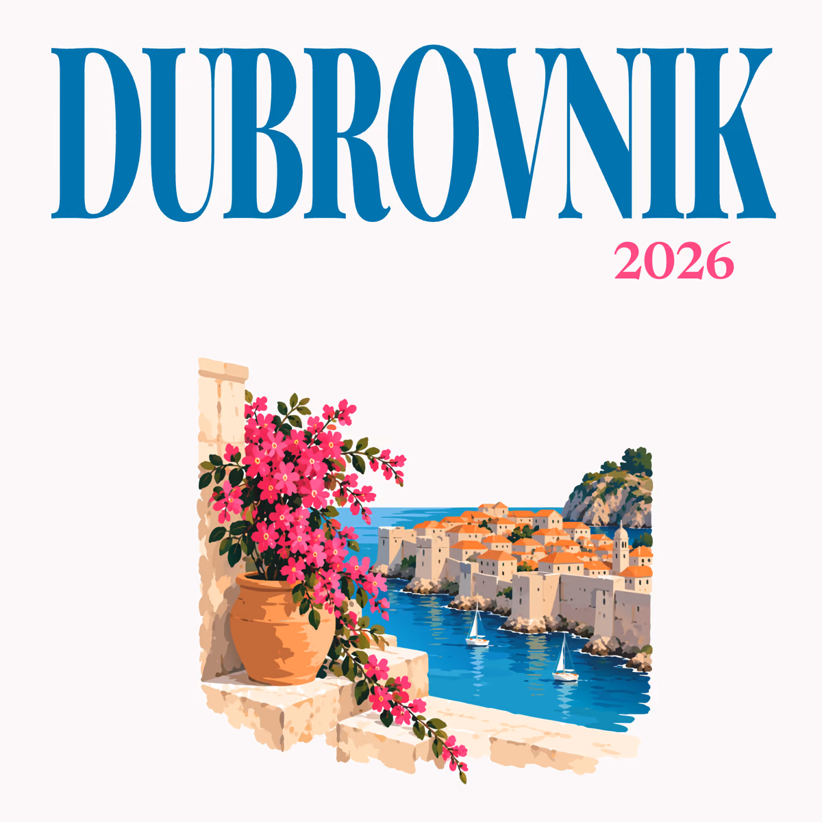 Dubrovnik illustrated square photo book cover with the Dubrovnik and bougainvillea artwork