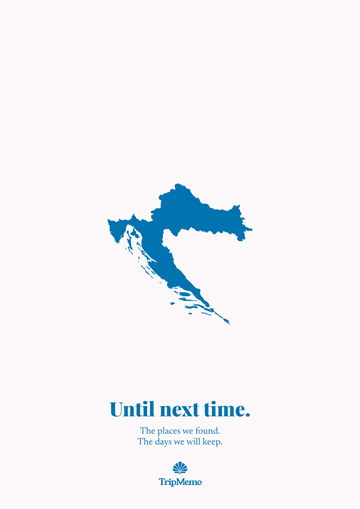 Back of the Dubrovnik photo book: an outline of Croatia above the words "Until next time." and the TripMemo mark