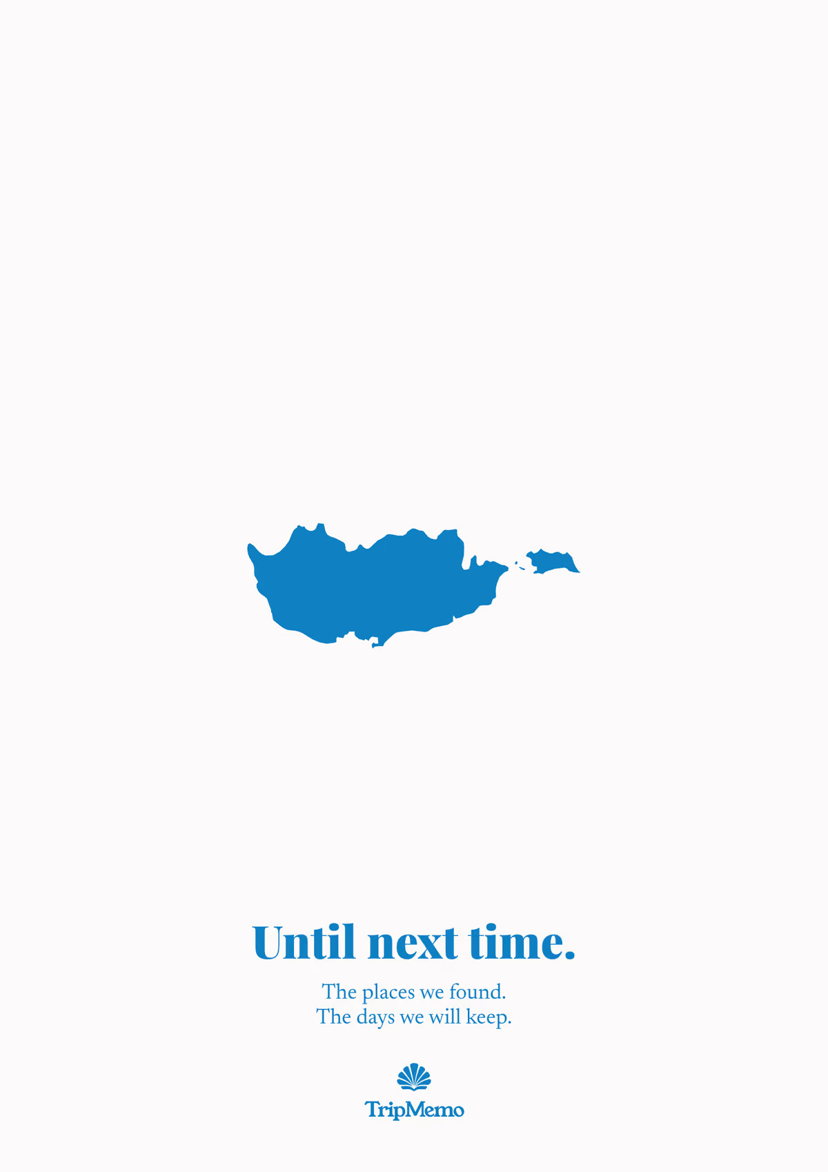 Back of the Cyprus photo book: an outline of Cyprus above the words "Until next time." and the TripMemo mark