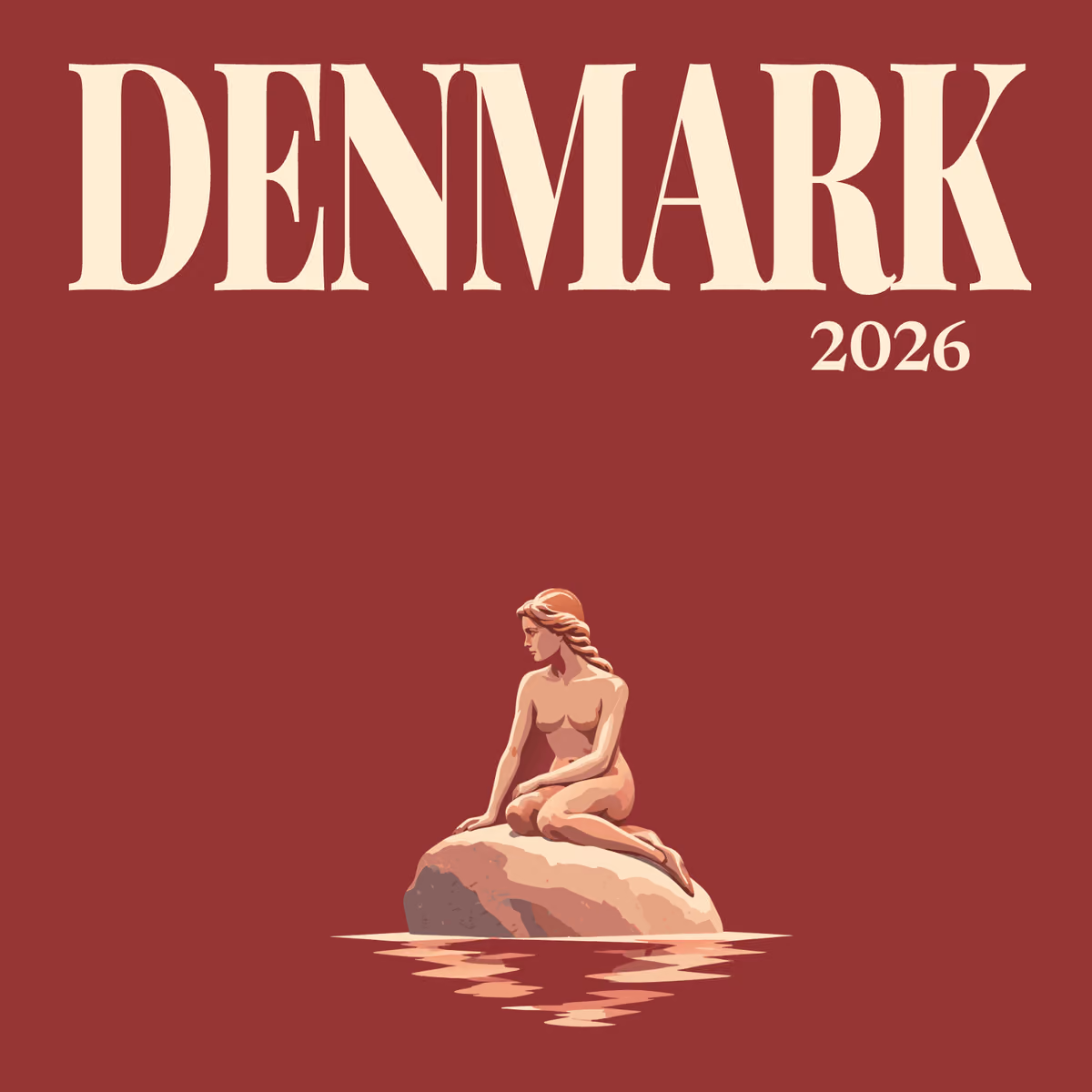 Denmark illustrated square photo book cover with the Little Mermaid artwork