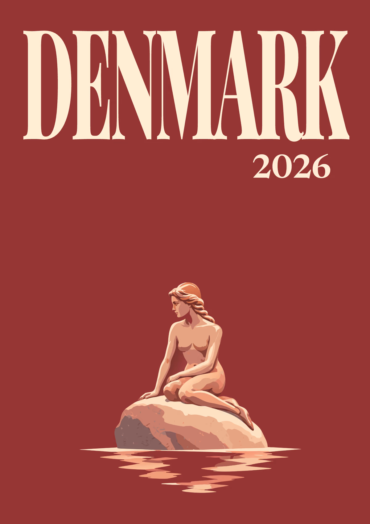 Denmark illustrated travel photo book cover with the Little Mermaid artwork