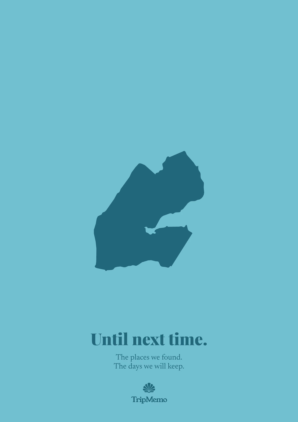 Back of the Djibouti photo book: an outline of Djibouti above the words "Until next time." and the TripMemo mark