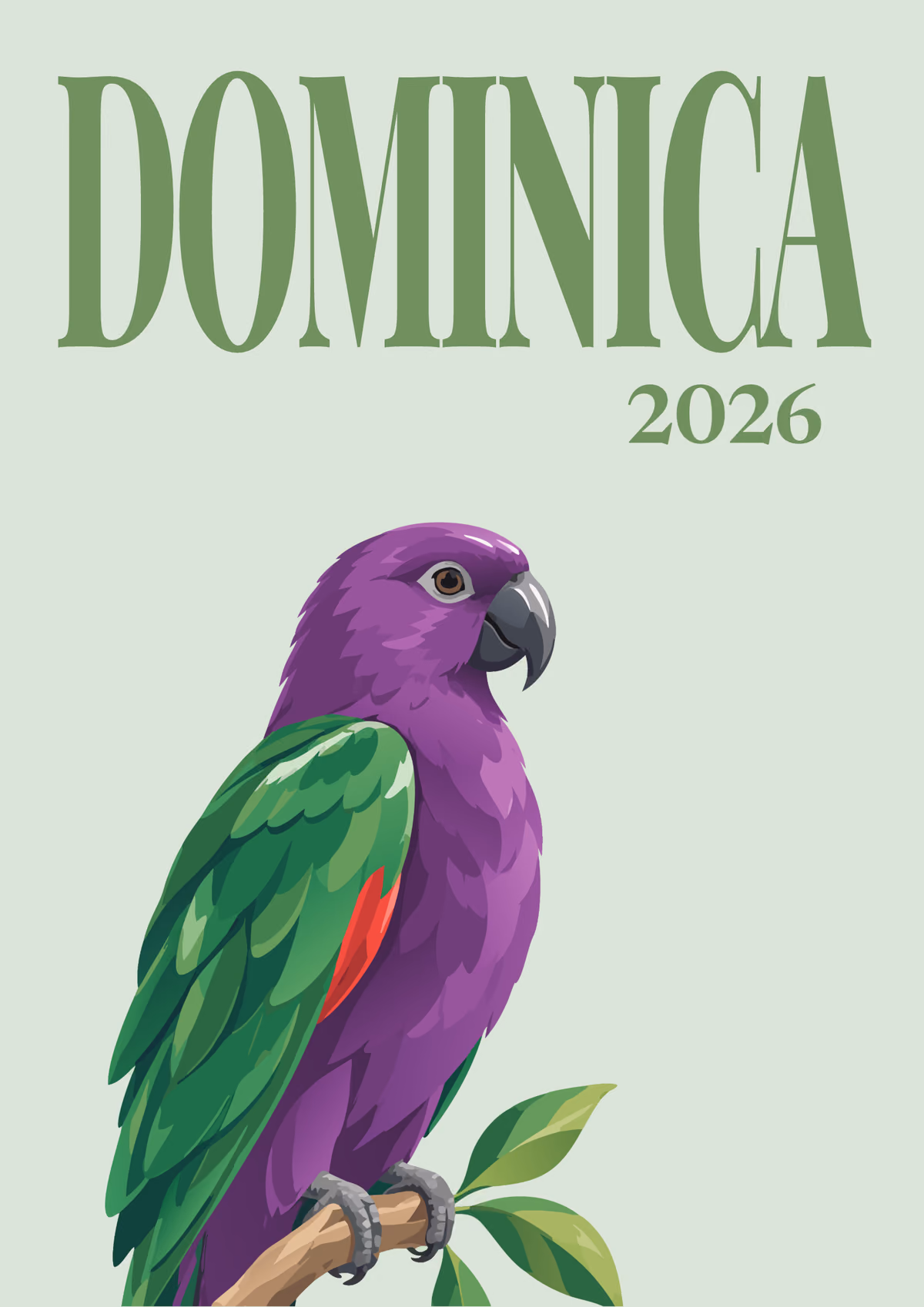 Dominica illustrated travel photo book cover with the Sisserou parrot artwork