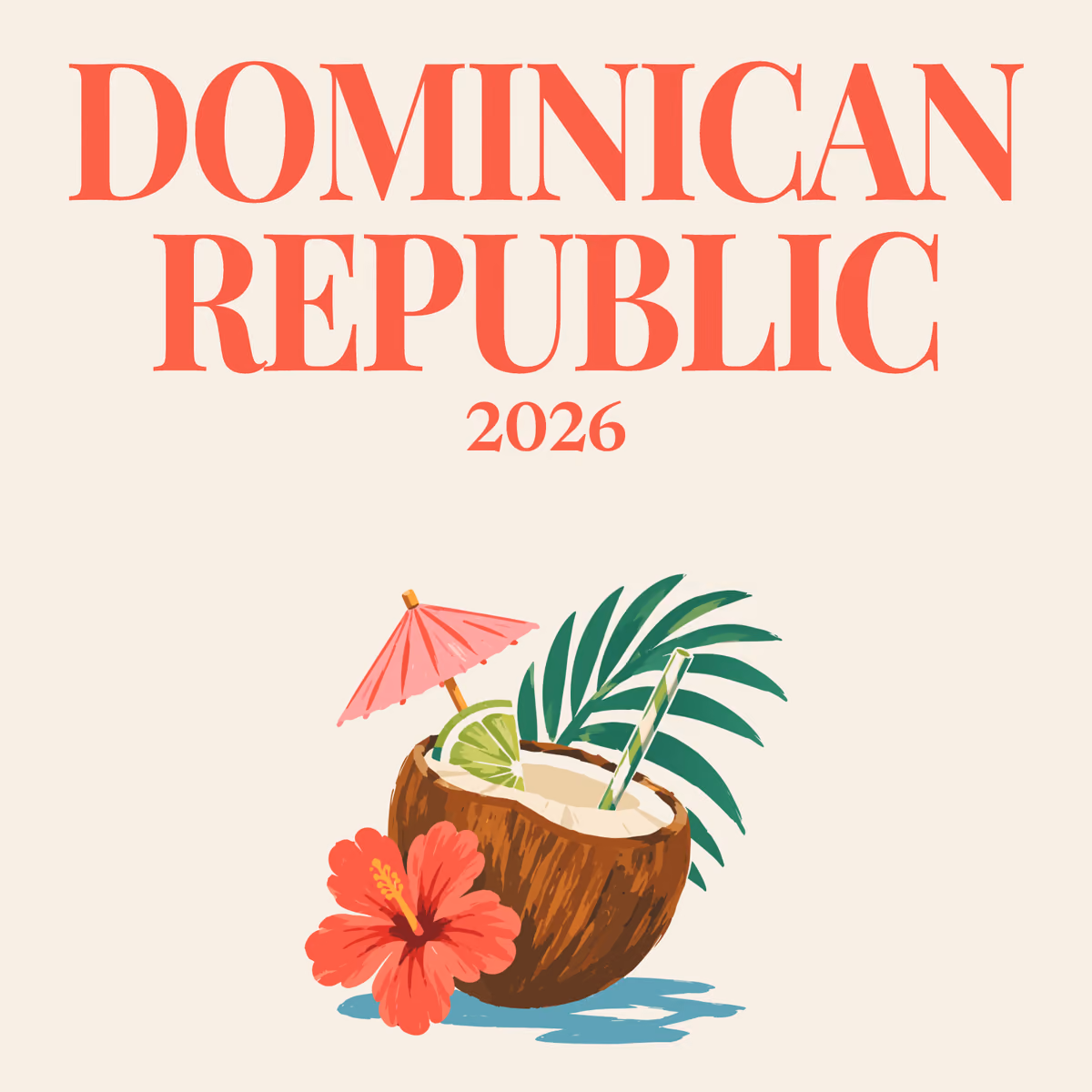 Dominican Republic illustrated square photo book cover with the coconut cocktail artwork in brown