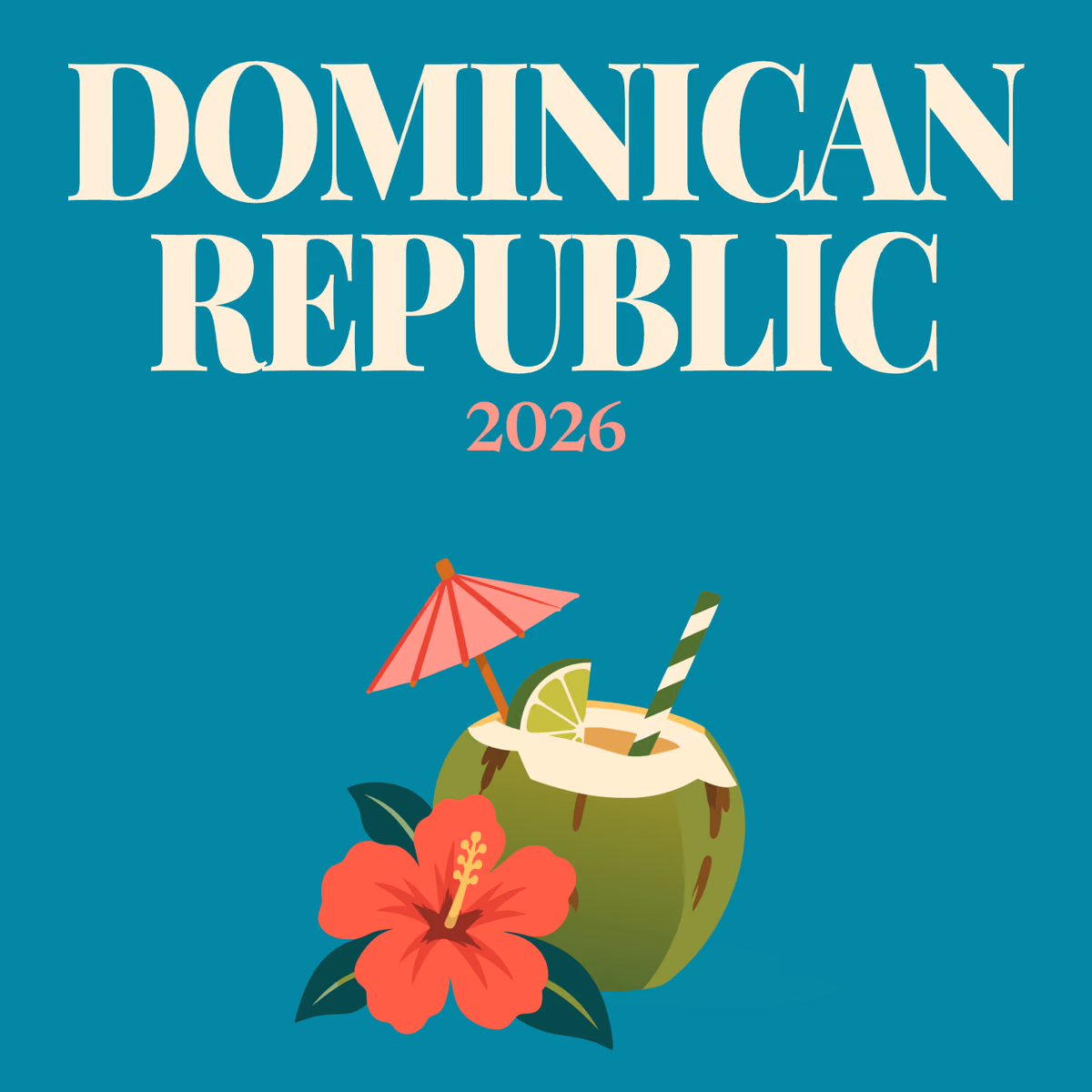 Dominican Republic illustrated square photo book cover with the coconut cocktail artwork in green