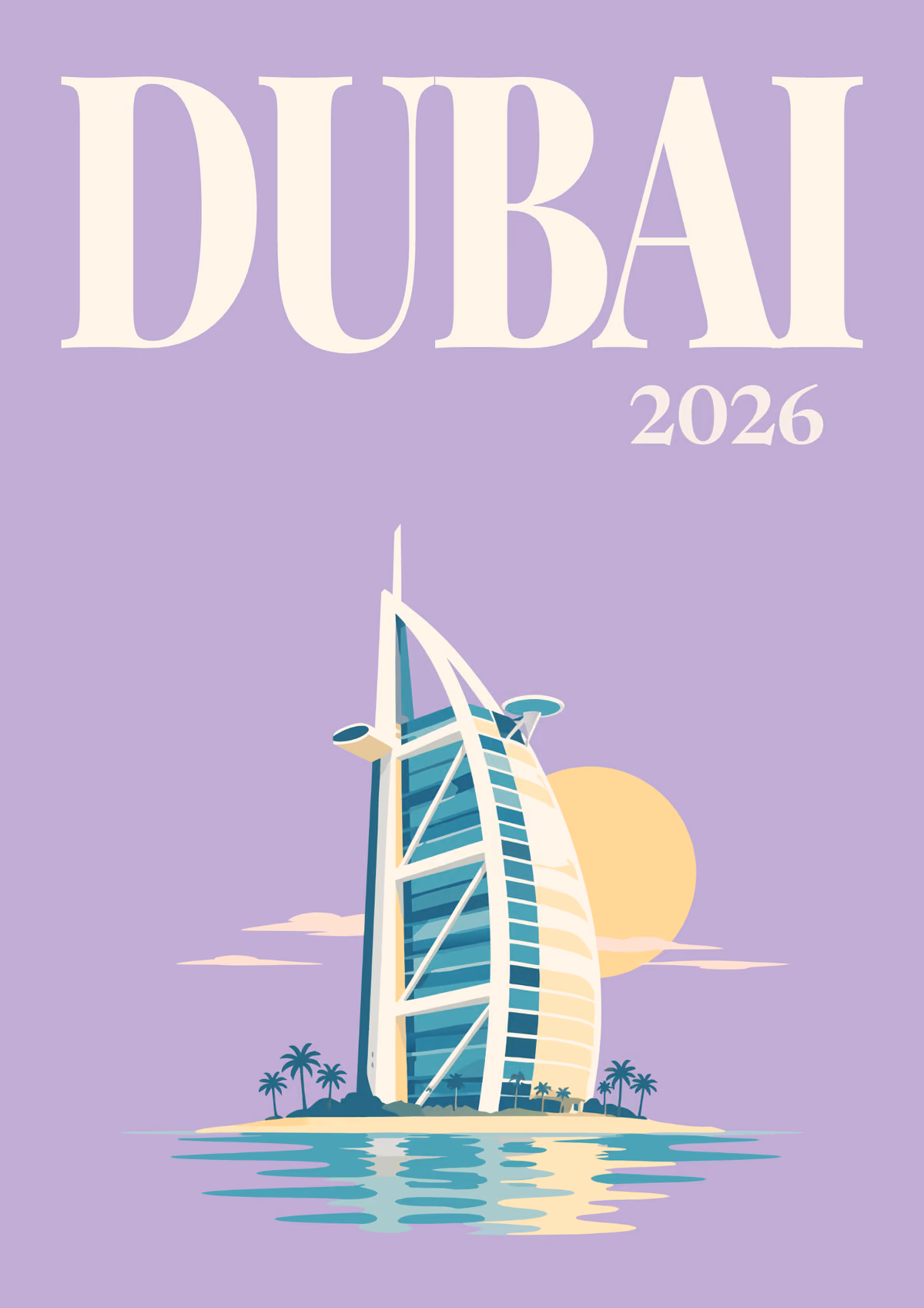 Dubai illustrated travel photo book cover with the Burj Al Arab artwork in lavender