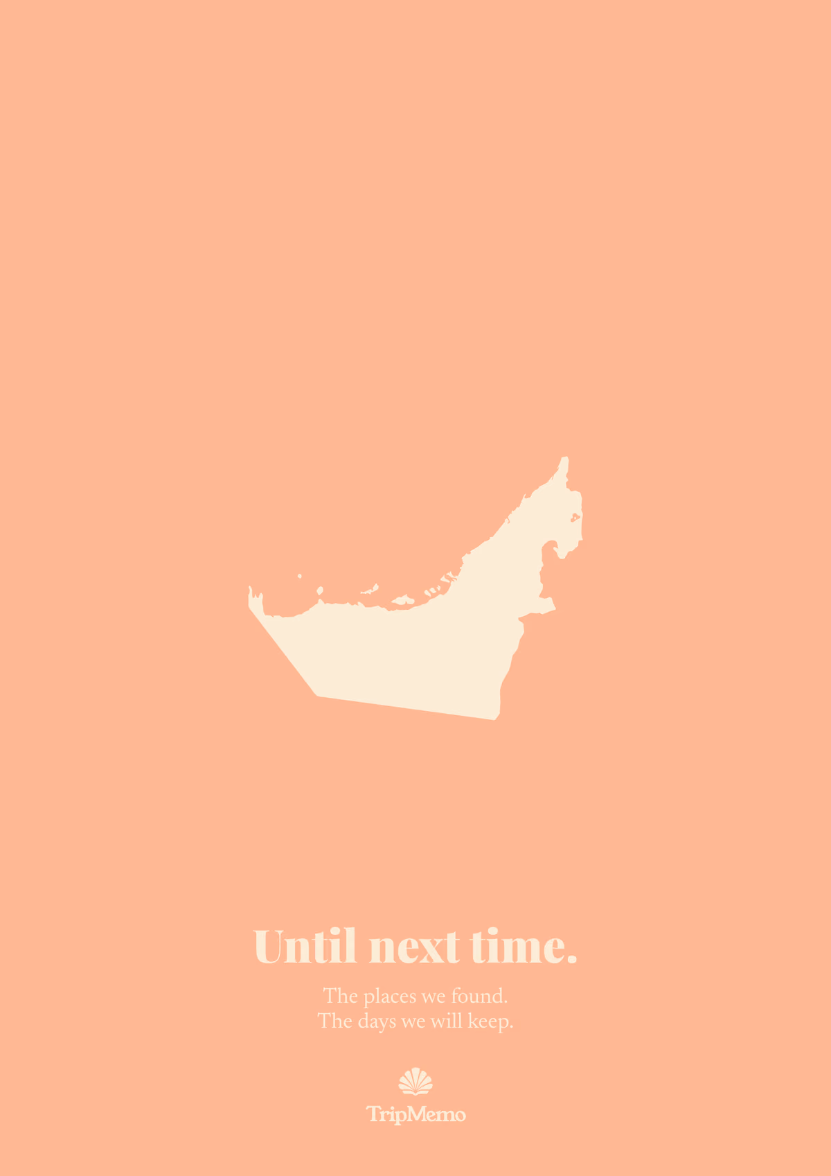 Back of the Dubai photo book: an outline of the United Arab Emirates above the words "Until next time." and the TripMemo mark